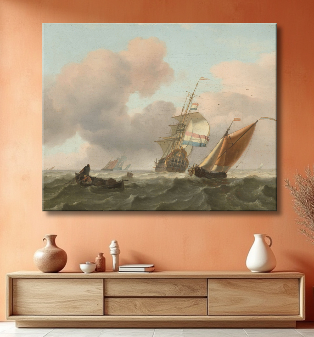 Reproduction Mer agitée avec des navires de Ludolf Bakhuysen avec decor