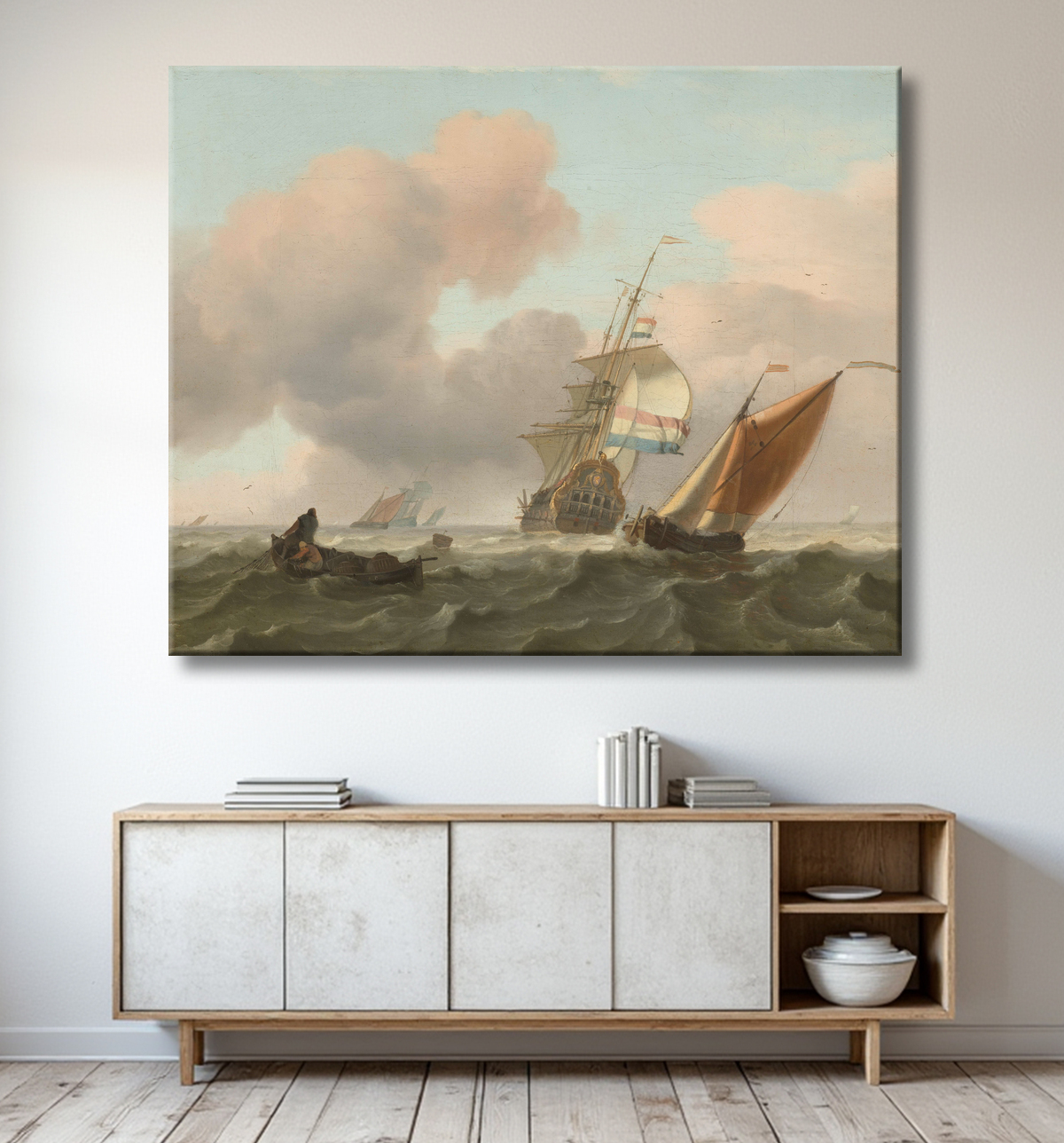 Reproduction Mer agitée avec des navires de Ludolf Bakhuysen avec decor
