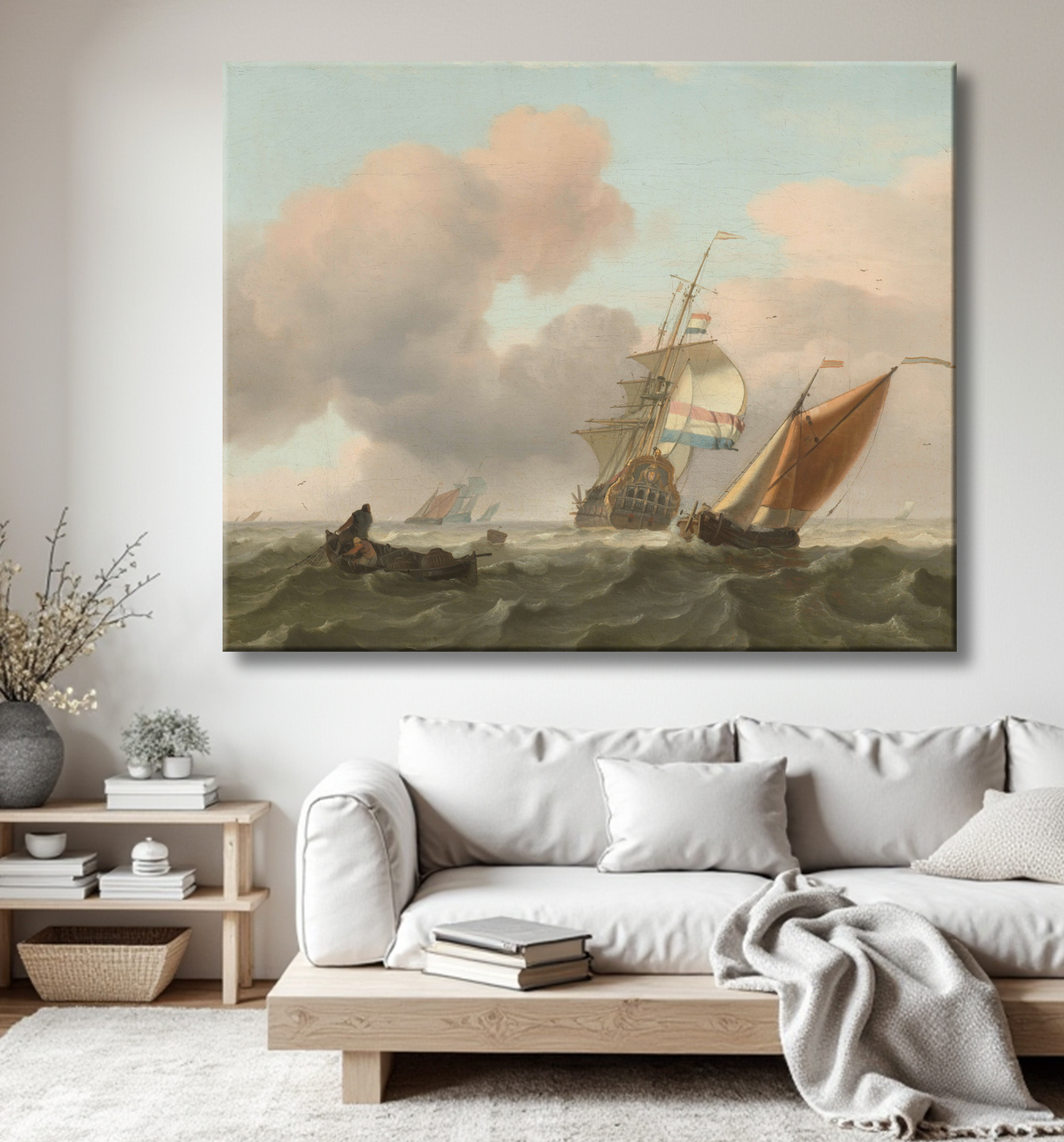 Reproduction Mer agitée avec des navires de Ludolf Bakhuysen avec decor