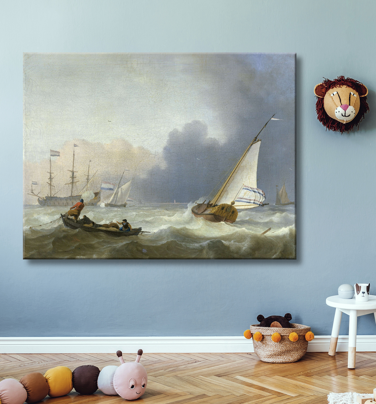 Reproduction Mer agitée avec un yacht hollandais de Ludolf Bakhuysen avec decor