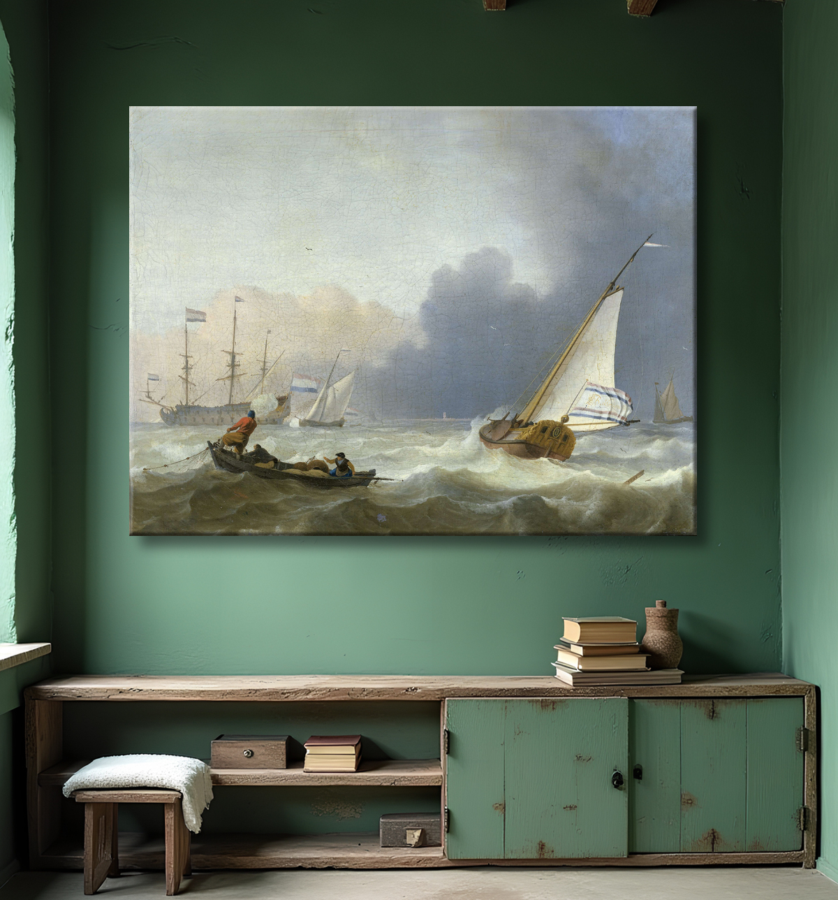 Reproduction Mer agitée avec un yacht hollandais de Ludolf Bakhuysen avec decor