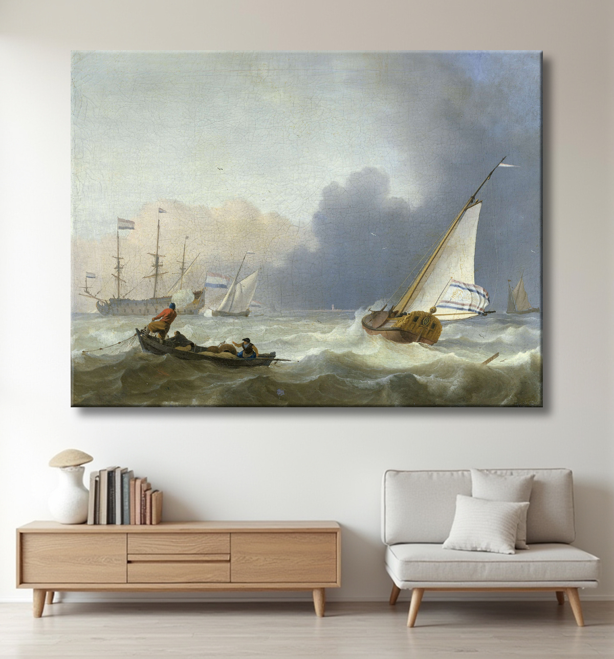 Reproduction Mer agitée avec un yacht hollandais de Ludolf Bakhuysen avec decor
