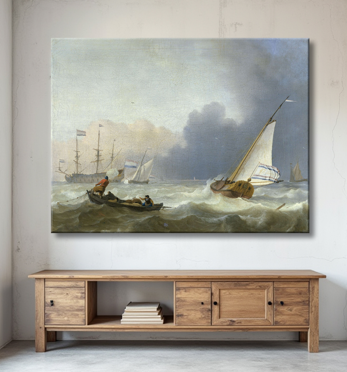 Reproduction Mer agitée avec un yacht hollandais de Ludolf Bakhuysen avec decor