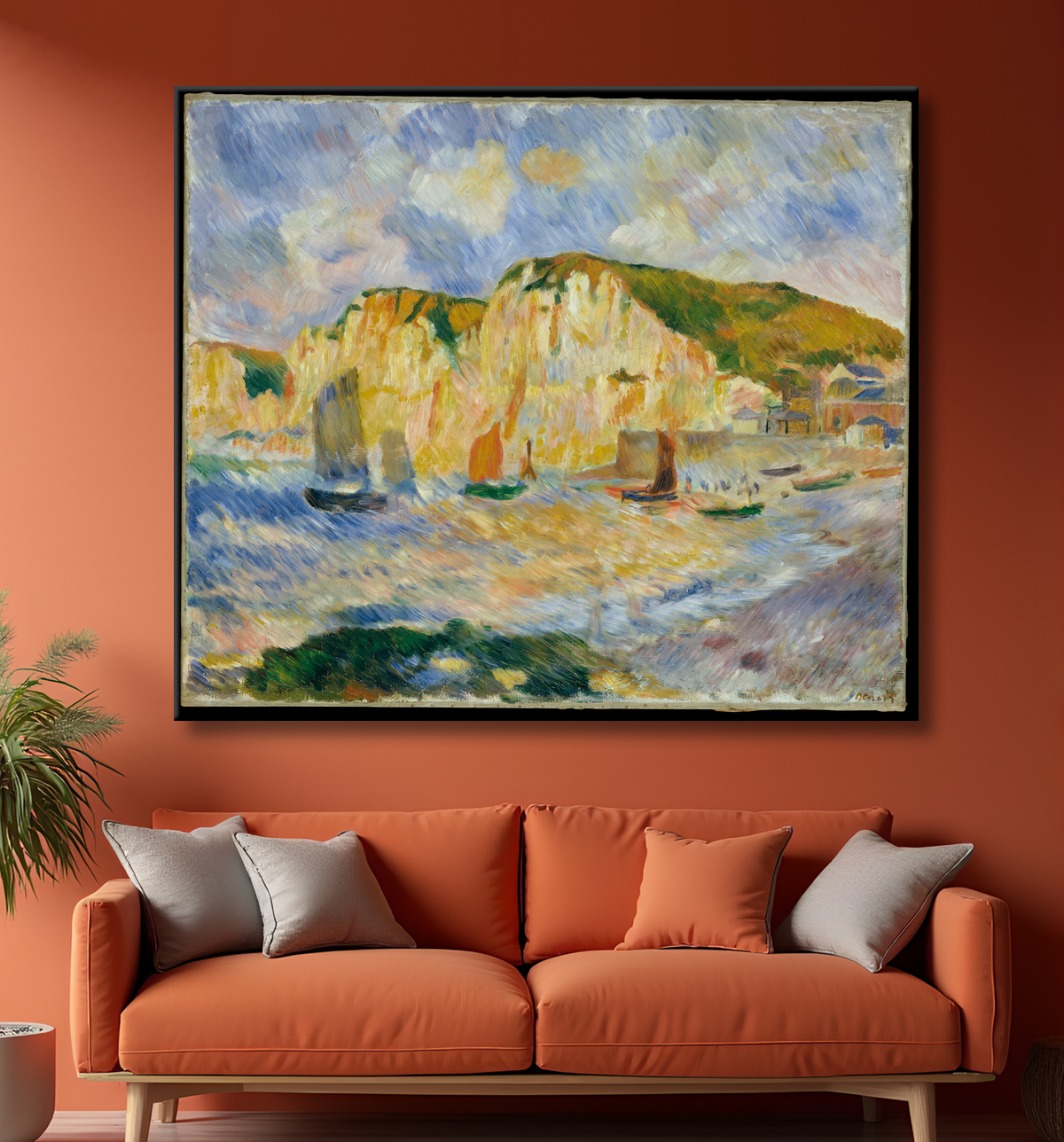 Reproduction Mer et falaises de Auguste Renoir avec decor