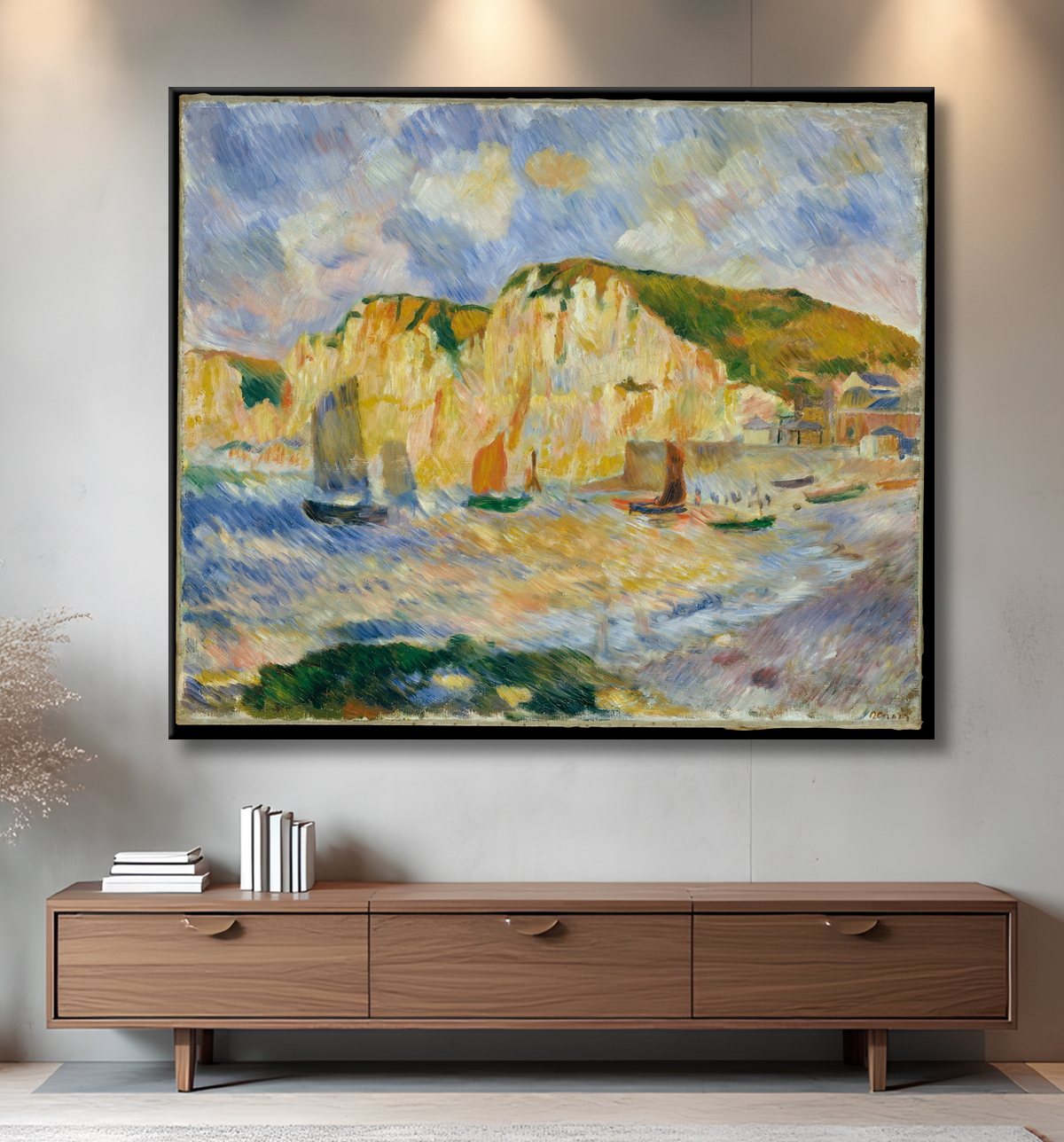 Reproduction Mer et falaises de Auguste Renoir avec decor