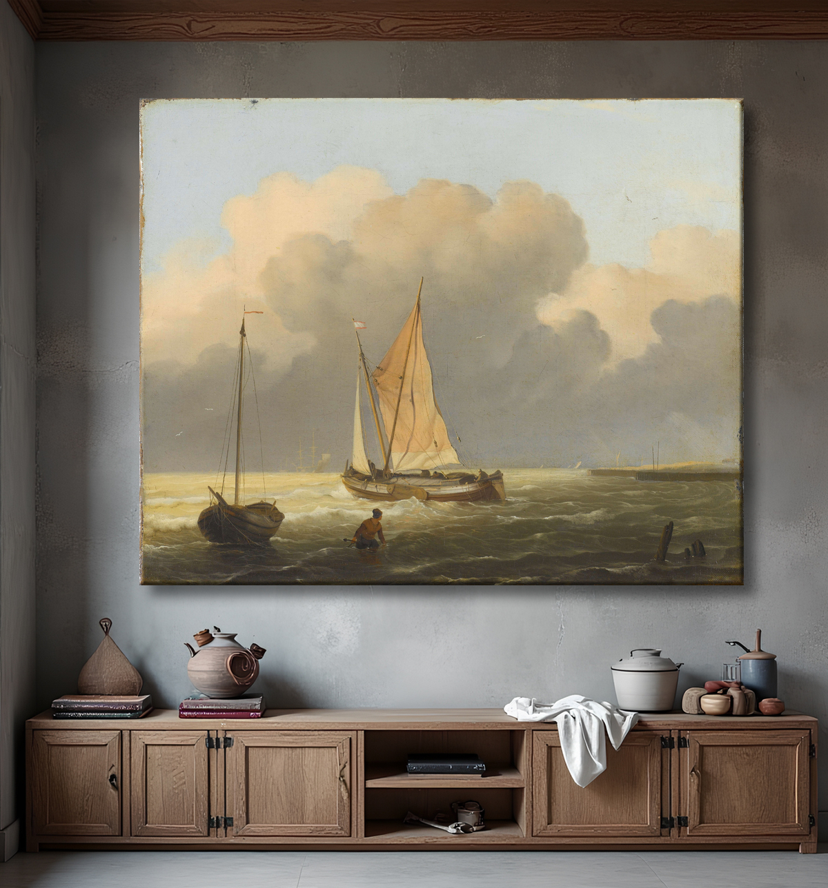 Reproduction Mers au large de la côte, avec Spritsail Barge de Ludolf Bakhuysen avec decor