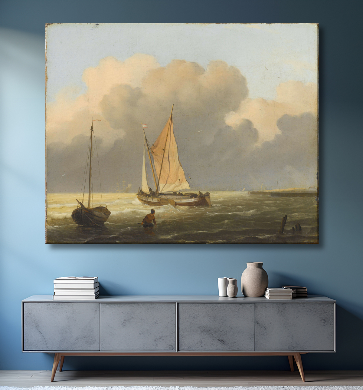 Reproduction Mers au large de la côte, avec Spritsail Barge de Ludolf Bakhuysen avec decor
