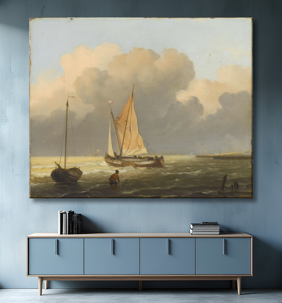 Reproduction Mers au large de la côte, avec Spritsail Barge de Ludolf Bakhuysen avec decor