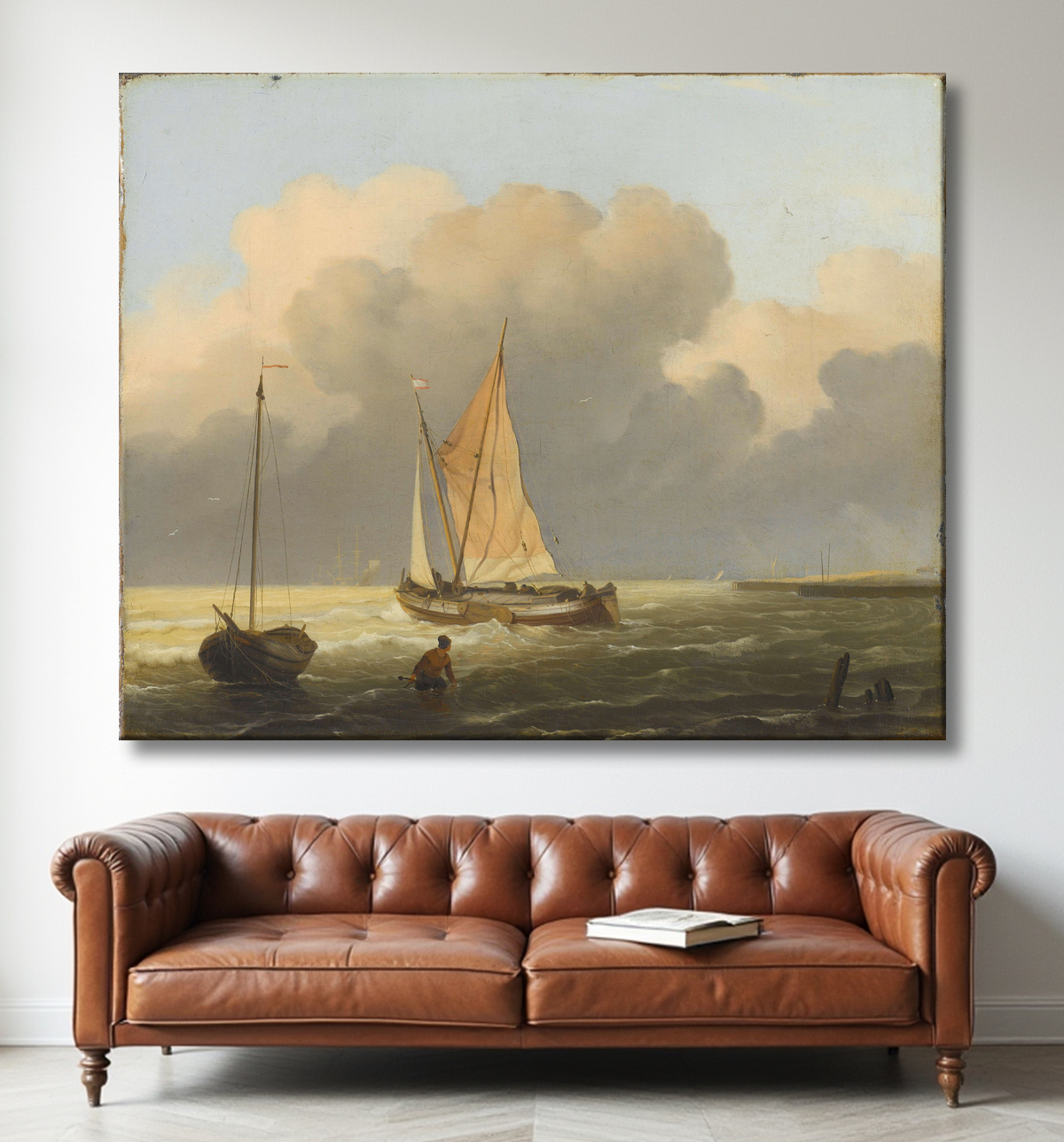 Reproduction Mers au large de la côte, avec Spritsail Barge de Ludolf Bakhuysen avec decor