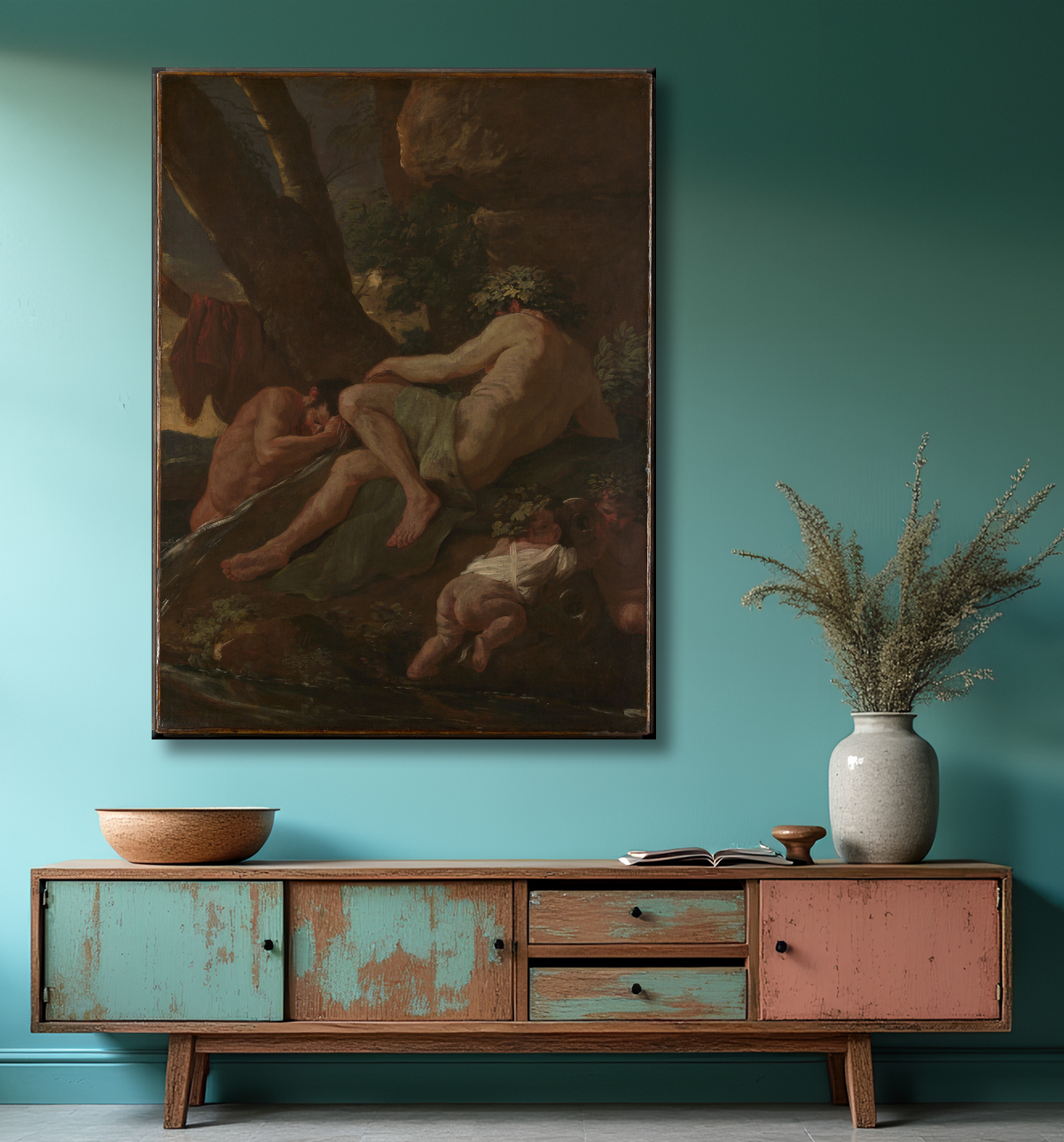 Reproduction Midas se lavant à la source du Pactole de Nicolas Poussin avec decor