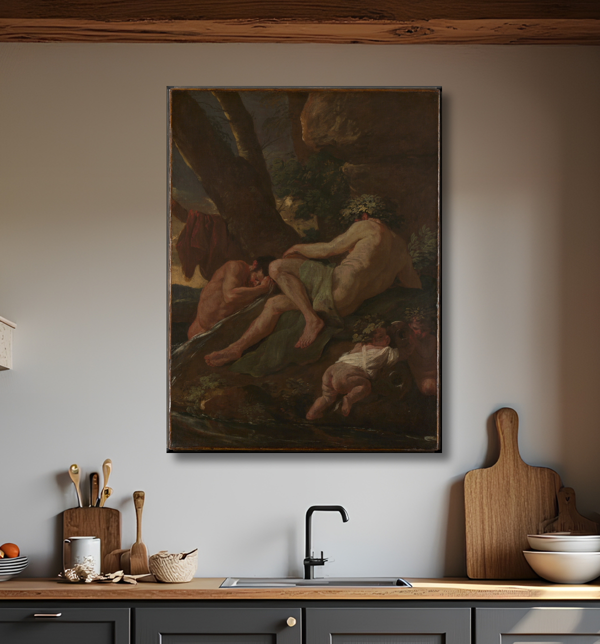 Reproduction Midas se lavant à la source du Pactole de Nicolas Poussin avec decor