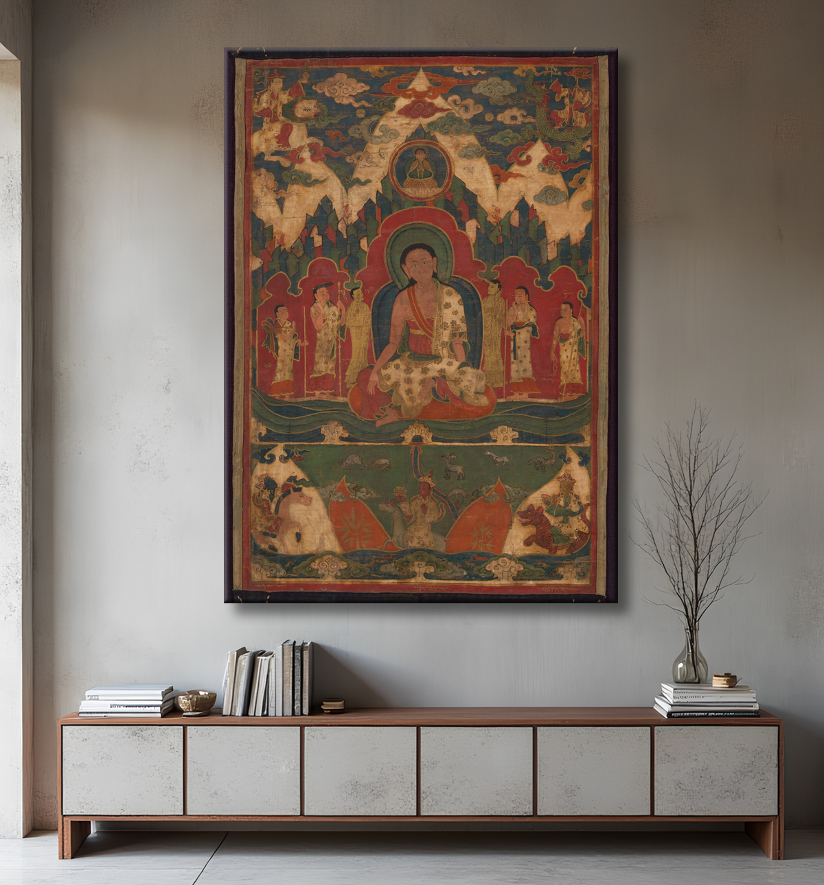 Reproduction Milarépa sur le mont Kailash avec decor