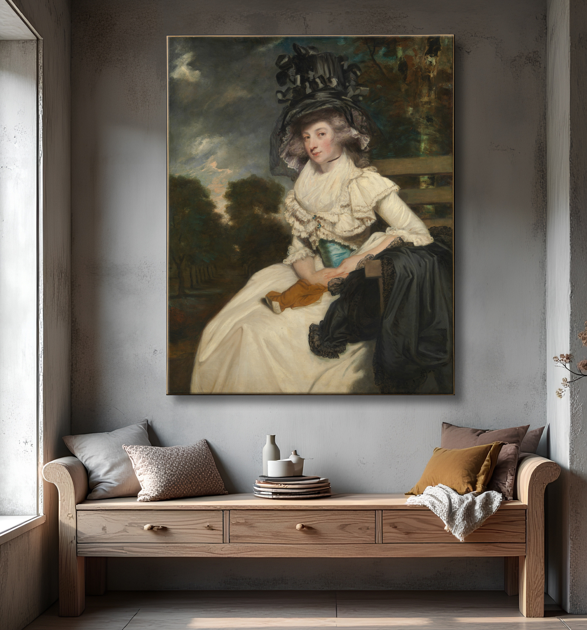 Reproduction Mme Lewis Thomas Watson (Mary Elizabeth Milles, 1767-1818) de Sir Joshua Reynolds avec decor