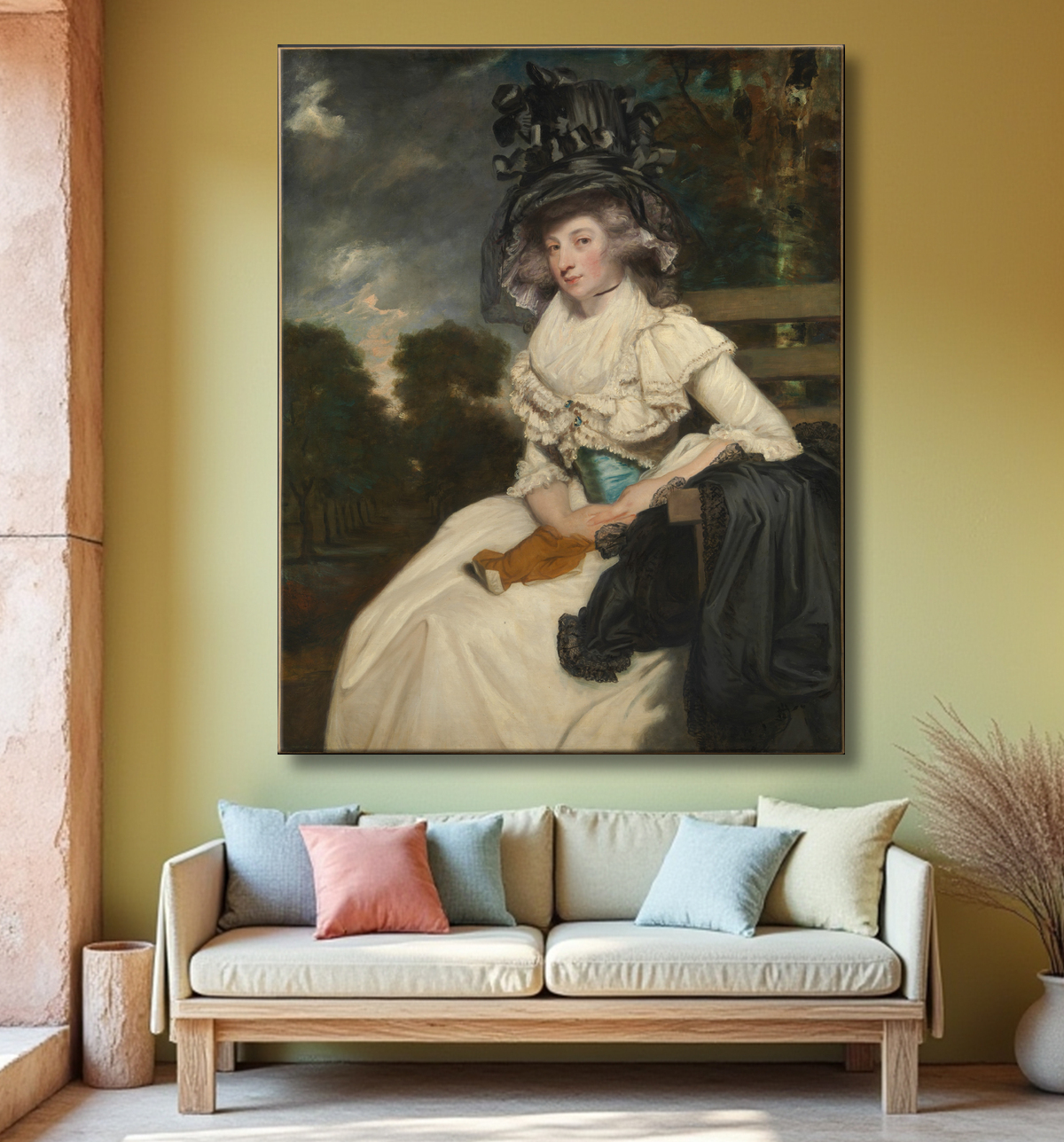 Reproduction Mme Lewis Thomas Watson (Mary Elizabeth Milles, 1767-1818) de Sir Joshua Reynolds avec decor