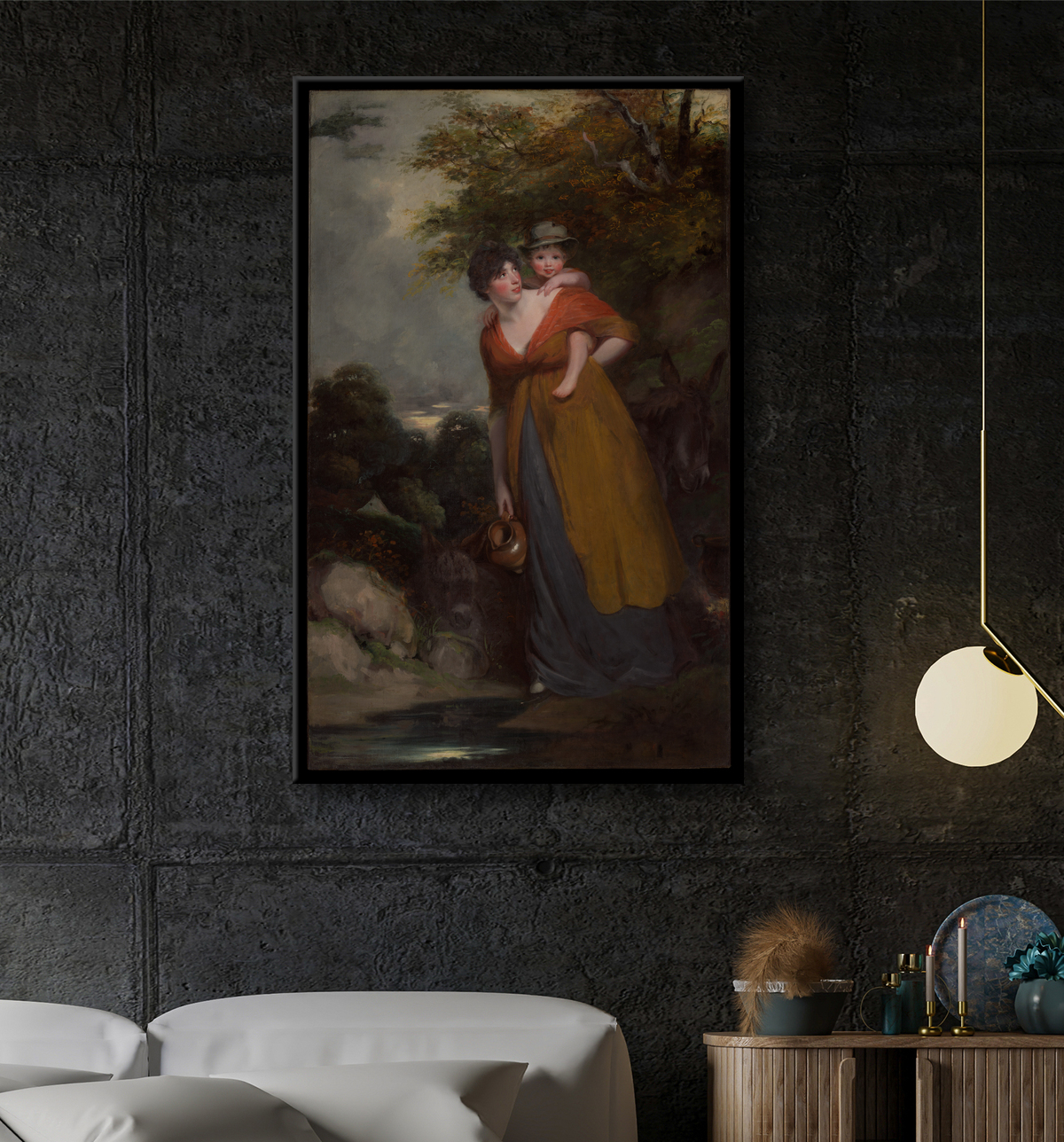 Reproduction Mme Richard Brinsley Sheridan (Hester Jane Ogle, 1775/76-1817) et son fils (Charles Brinsley Sheridan, 1796-1843) de John Hoppner avec decor