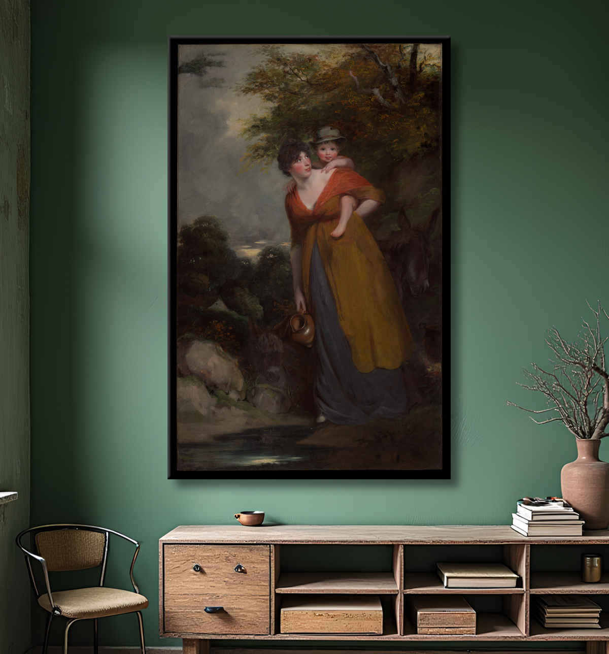 Reproduction Mme Richard Brinsley Sheridan (Hester Jane Ogle, 1775/76-1817) et son fils (Charles Brinsley Sheridan, 1796-1843) de John Hoppner avec decor