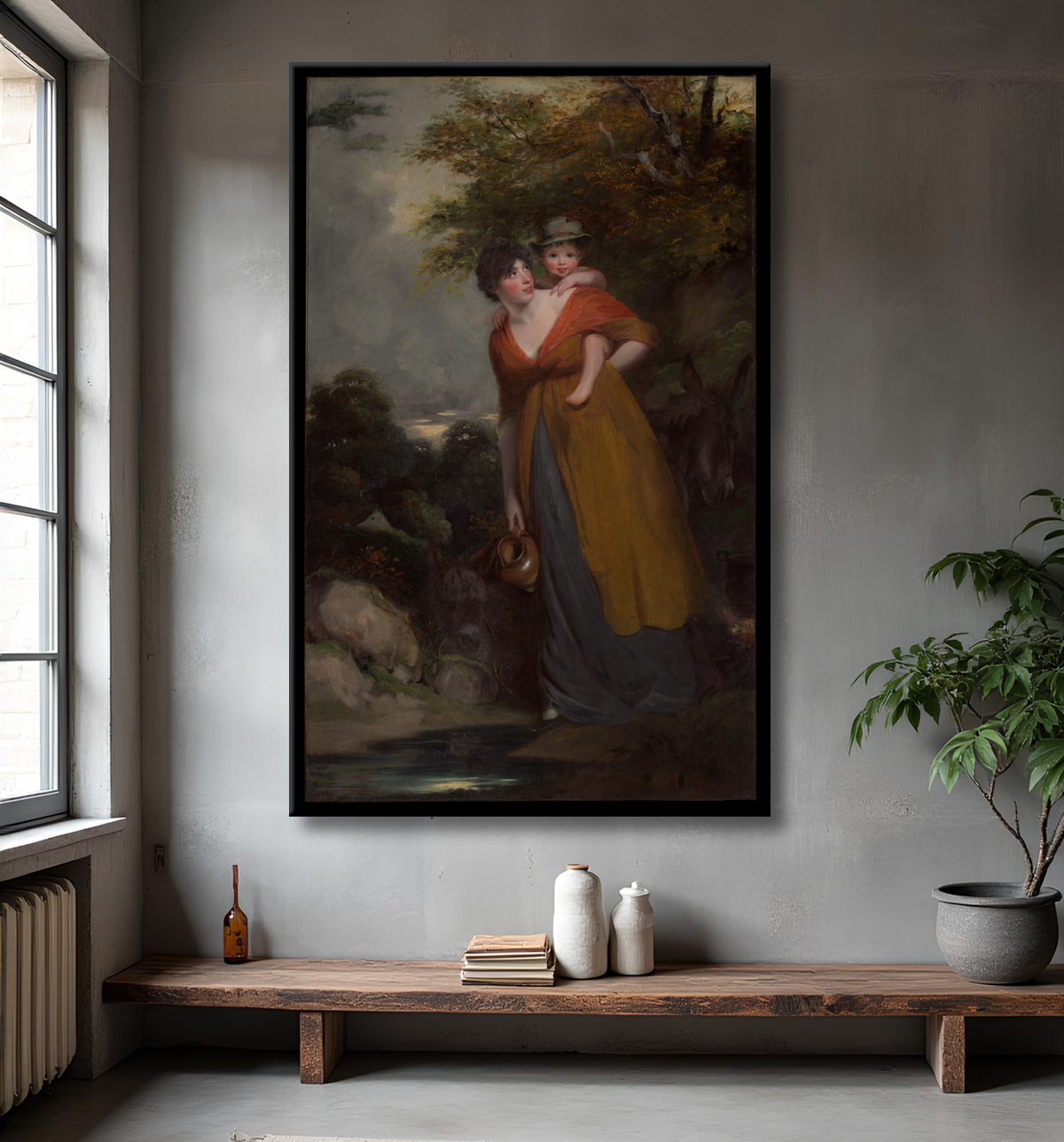 Reproduction Mme Richard Brinsley Sheridan (Hester Jane Ogle, 1775/76-1817) et son fils (Charles Brinsley Sheridan, 1796-1843) de John Hoppner avec decor