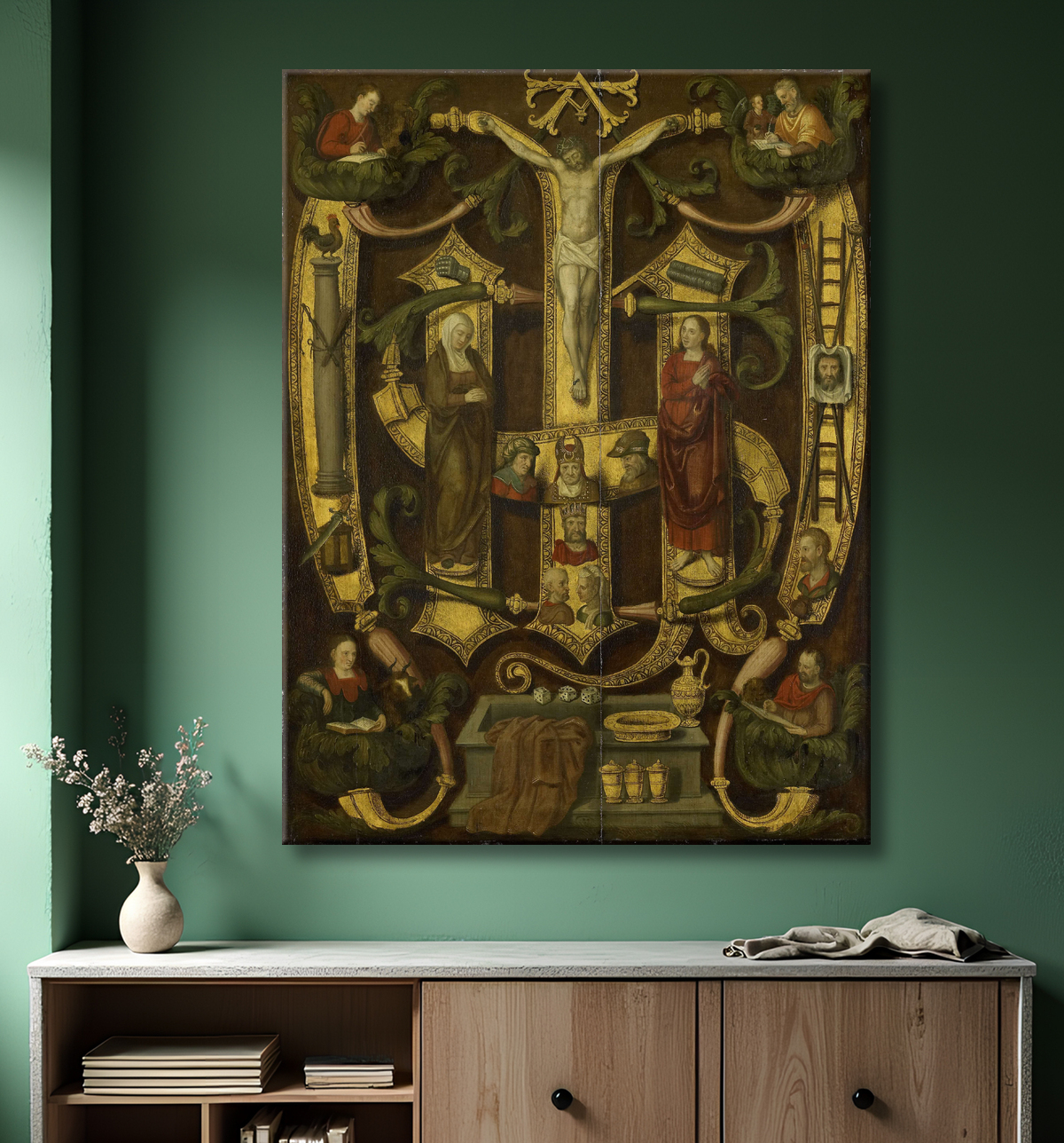 Reproduction Monogramme du Christ combiné avec les instruments de la passion de anonymous avec decor