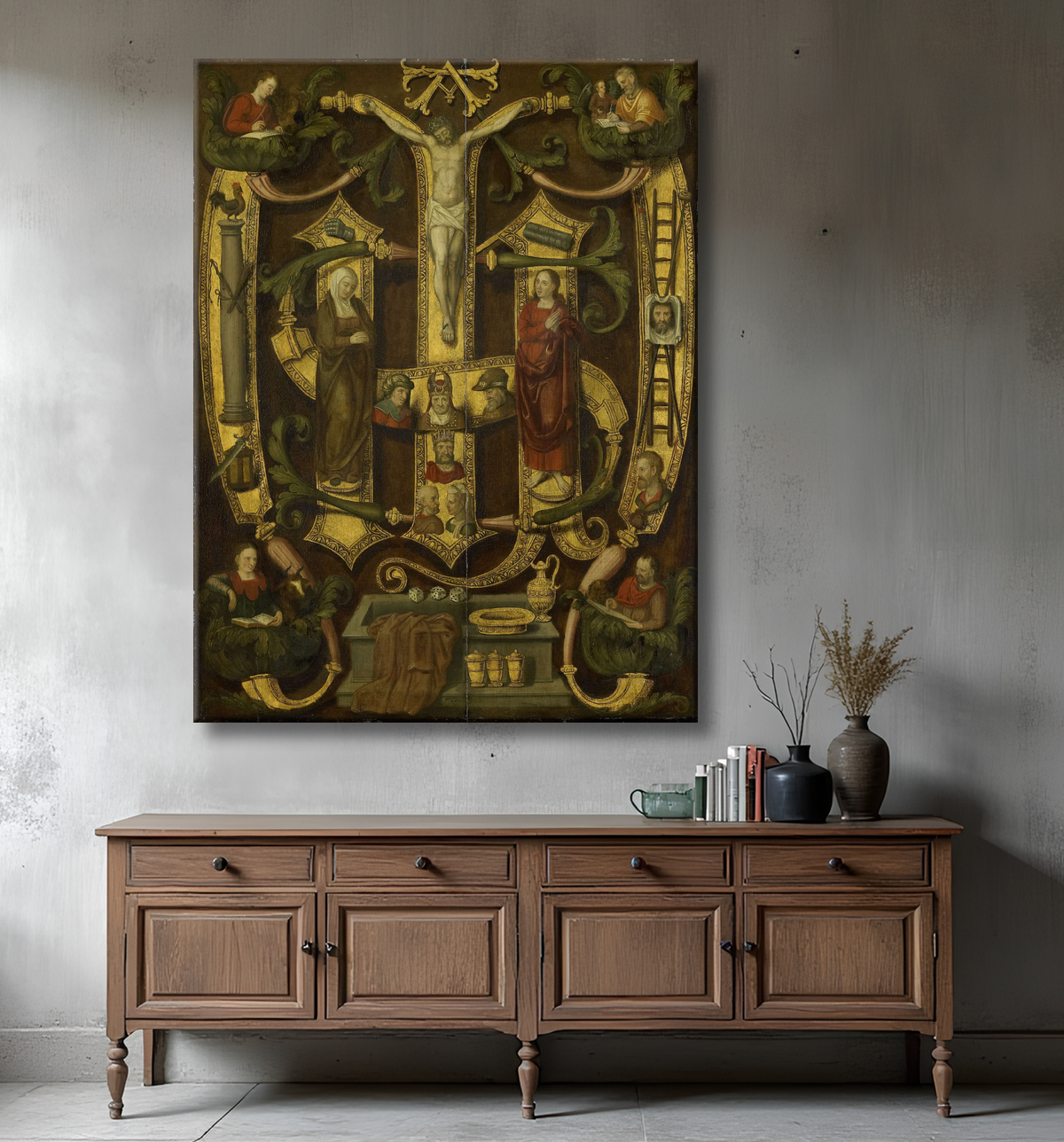 Reproduction Monogramme du Christ combiné avec les instruments de la passion de anonymous avec decor