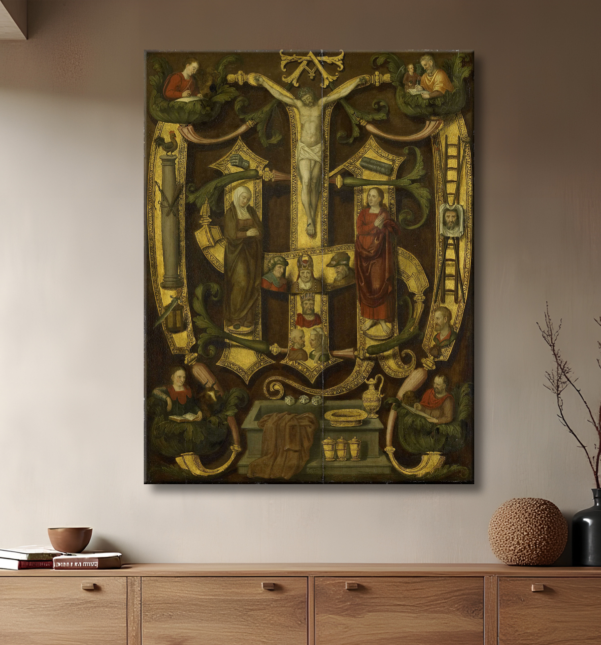 Reproduction Monogramme du Christ combiné avec les instruments de la passion de anonymous avec decor