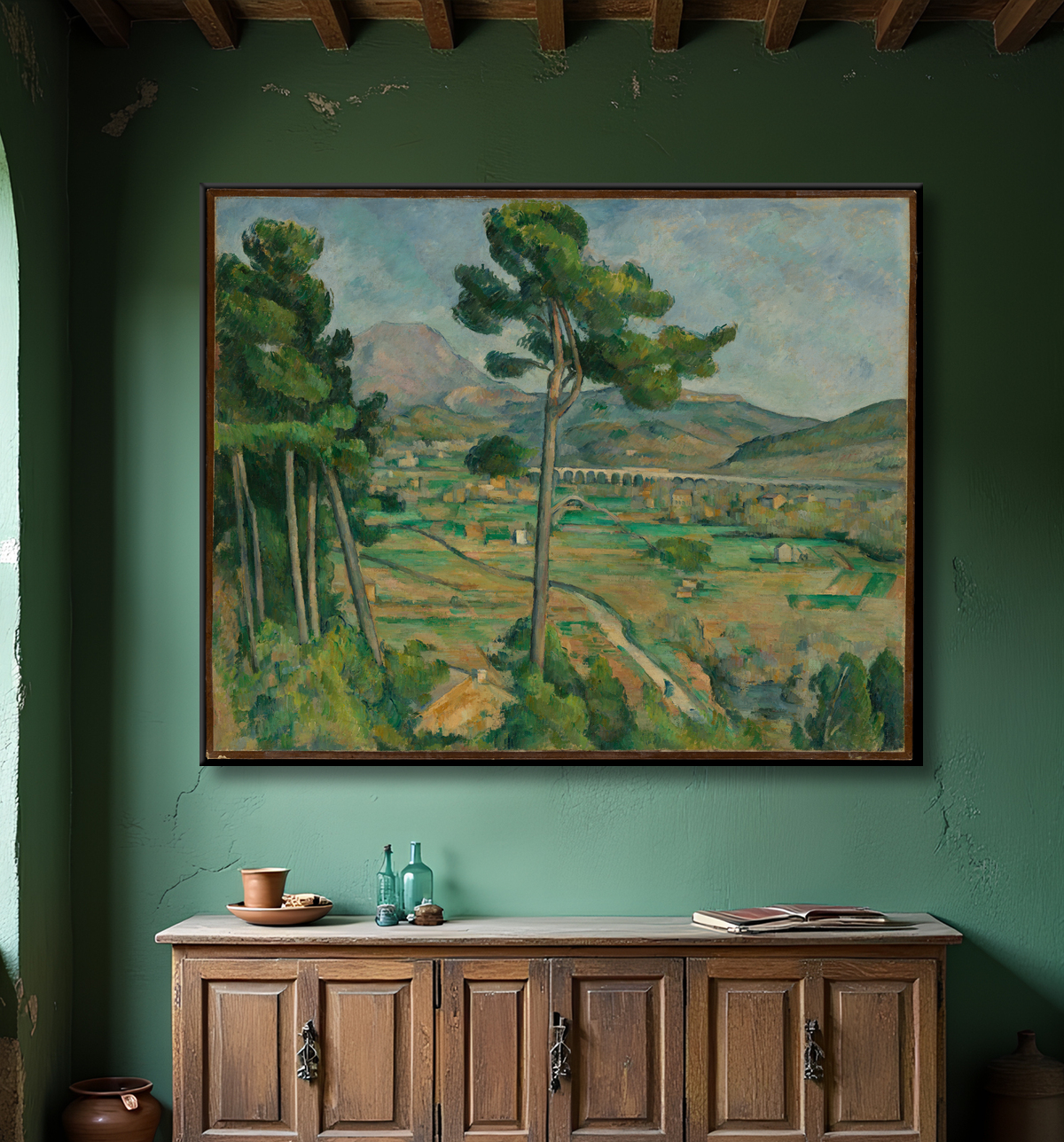 Reproduction Mont Sainte-Victoire and the Viaduct of the Arc River Valley de Paul Cézanne avec decor