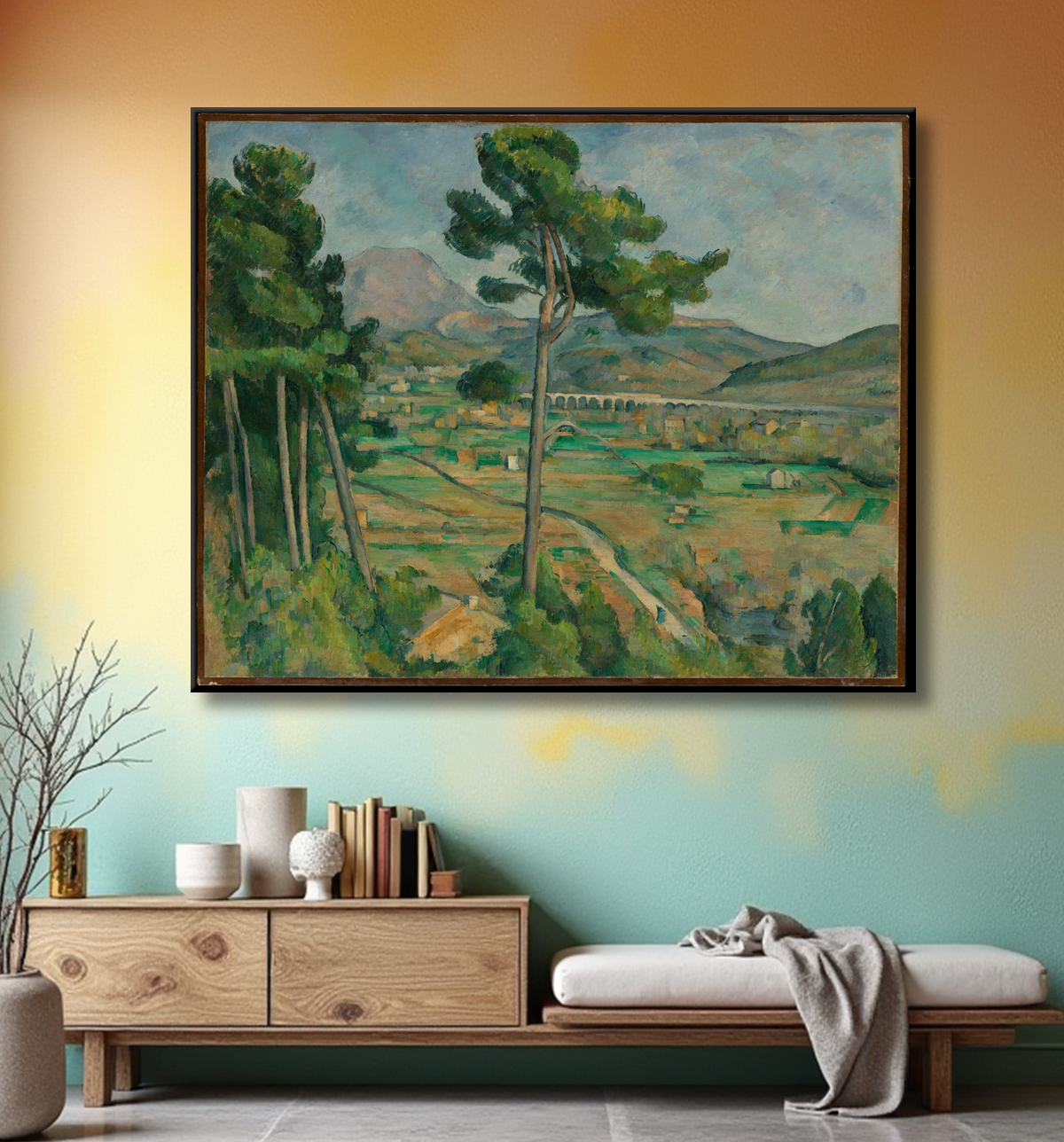 Reproduction Mont Sainte-Victoire and the Viaduct of the Arc River Valley de Paul Cézanne avec decor