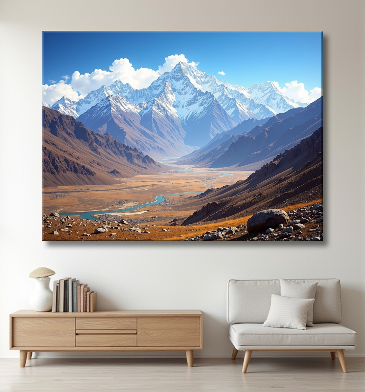 Tableau Himalaya et plateau désertique avec decor