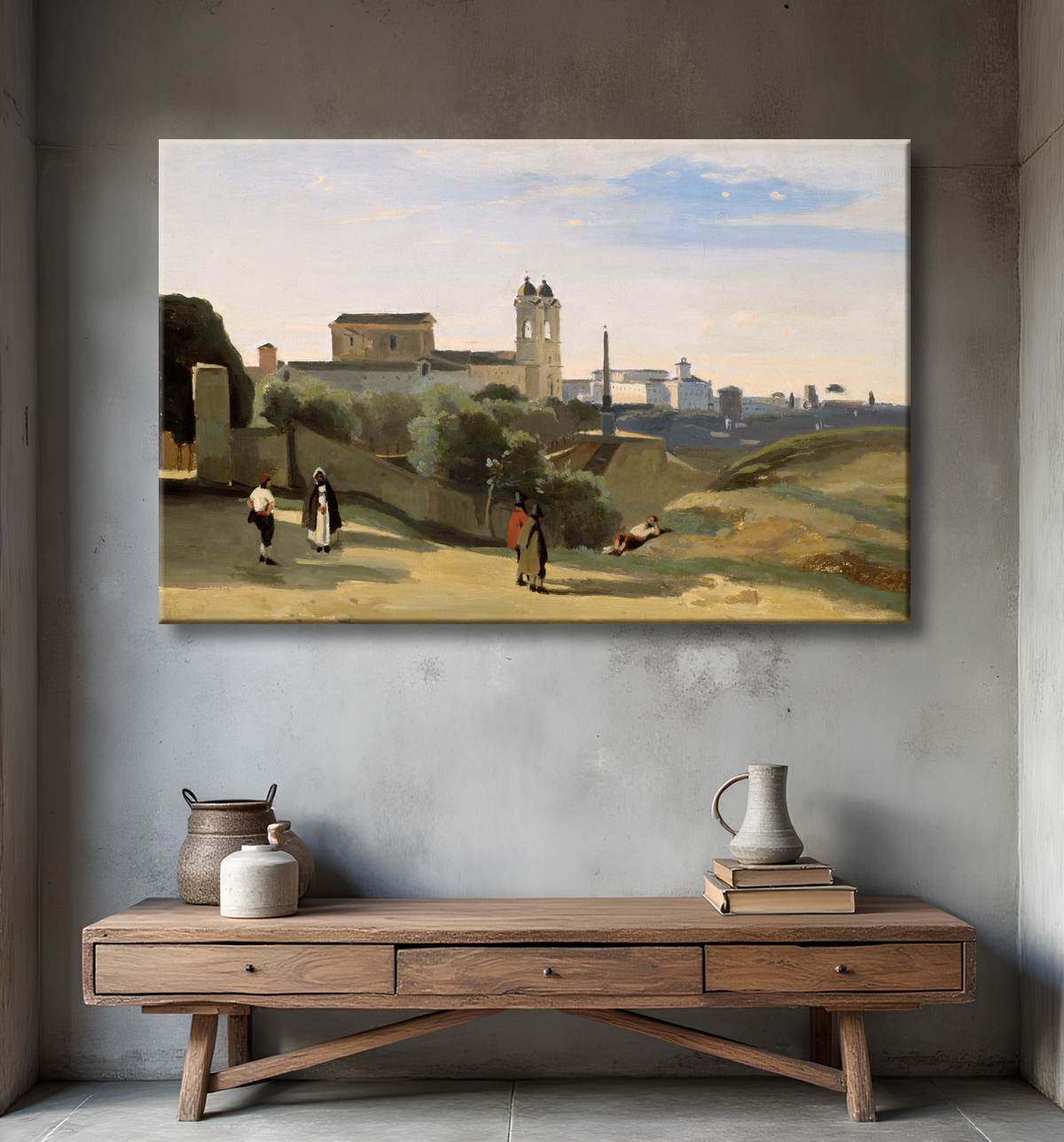 Reproduction Monte Pincio, Rome de Jean Baptiste Camille Corot avec decor