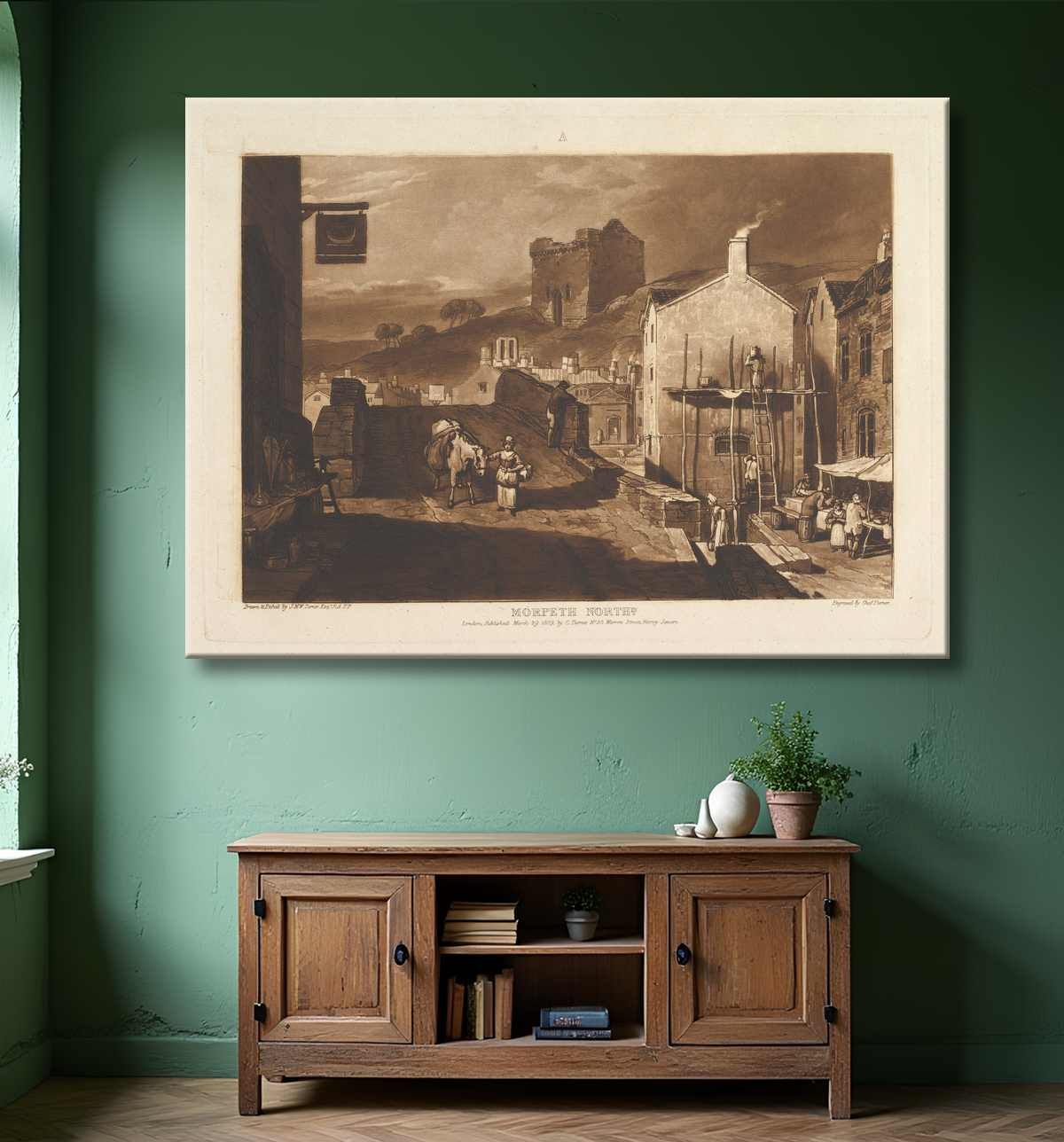 Reproduction Morpeth North (Études de livres, partie 4, planche 21) de Joseph Mallord William Turner avec decor