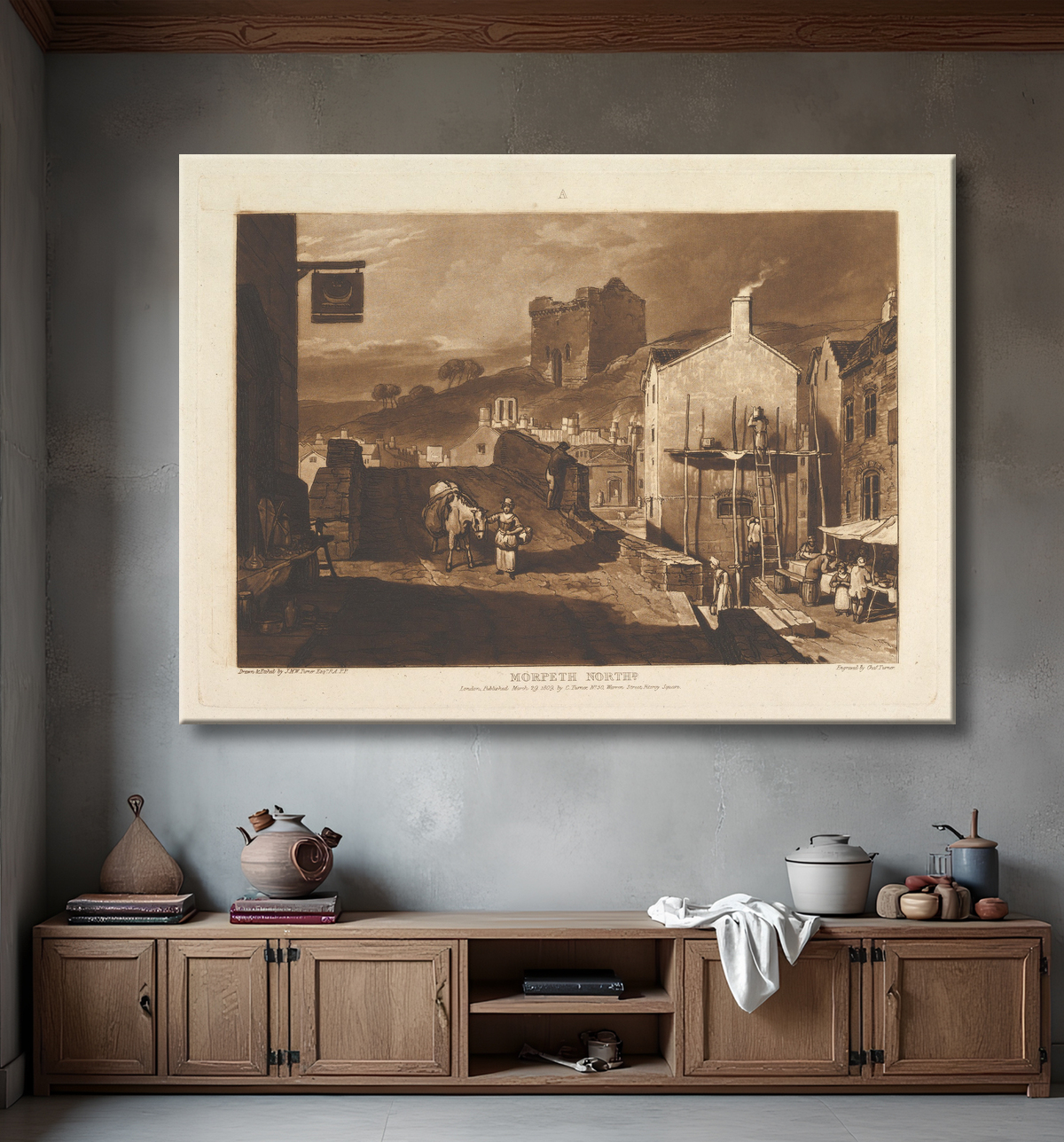 Reproduction Morpeth North (Études de livres, partie 4, planche 21) de Joseph Mallord William Turner avec decor