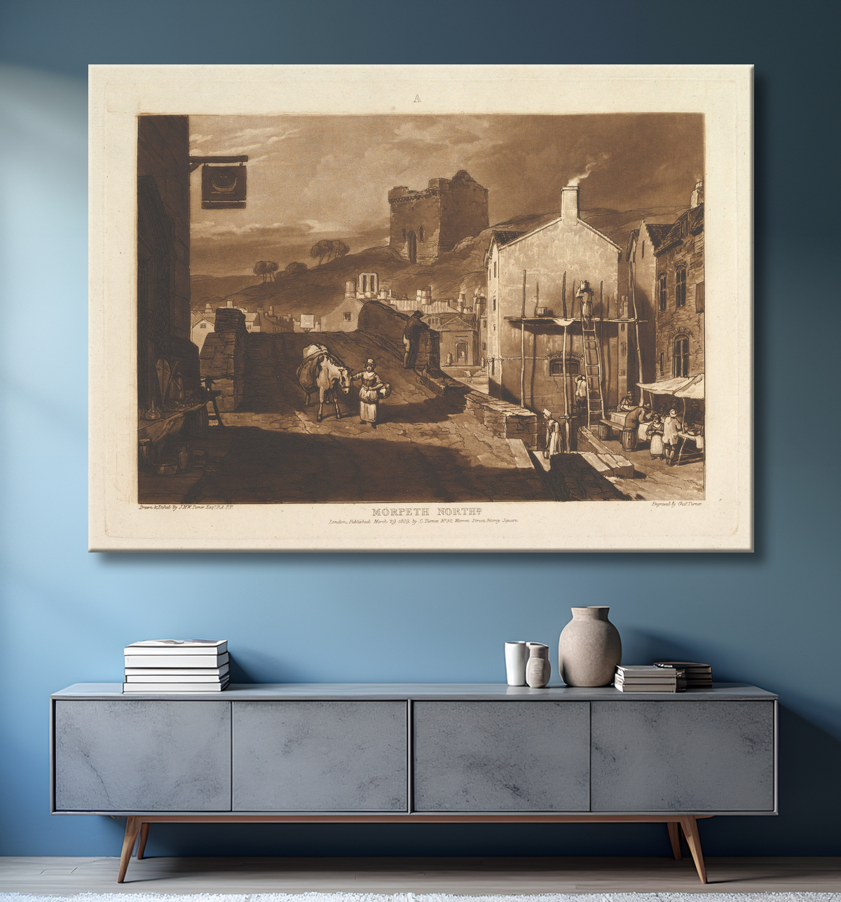 Reproduction Morpeth North (Études de livres, partie 4, planche 21) de Joseph Mallord William Turner avec decor