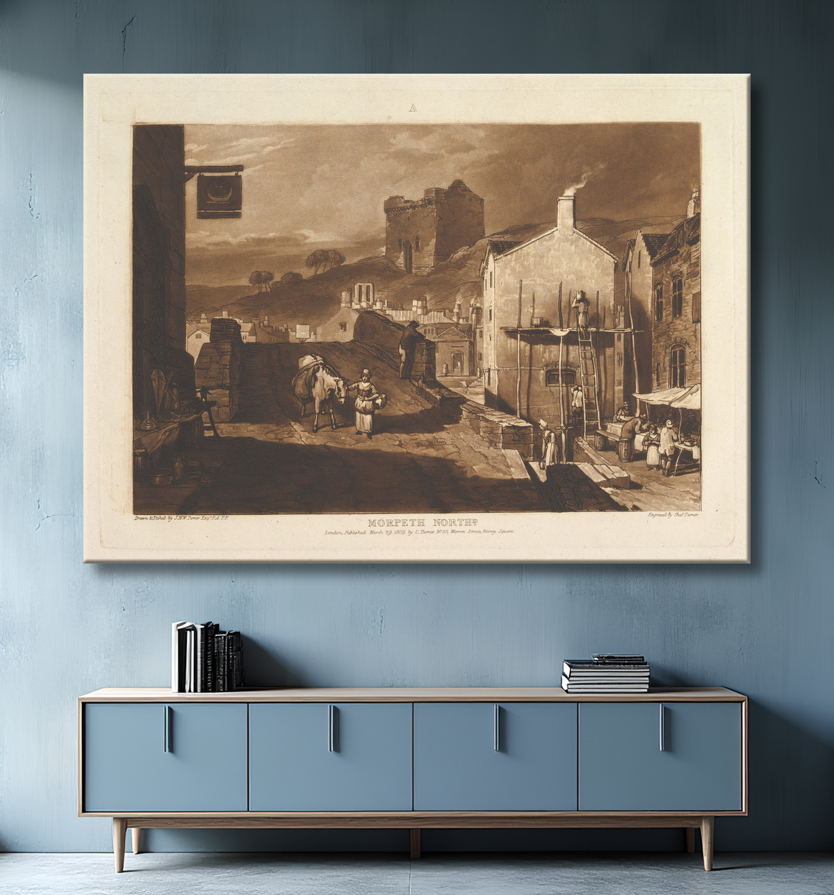 Reproduction Morpeth North (Études de livres, partie 4, planche 21) de Joseph Mallord William Turner avec decor