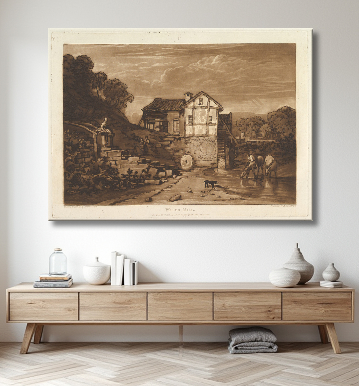 Reproduction Moulin à eau (Le livre d'études, partie 8, planche 37) de Joseph Mallord William Turner avec decor