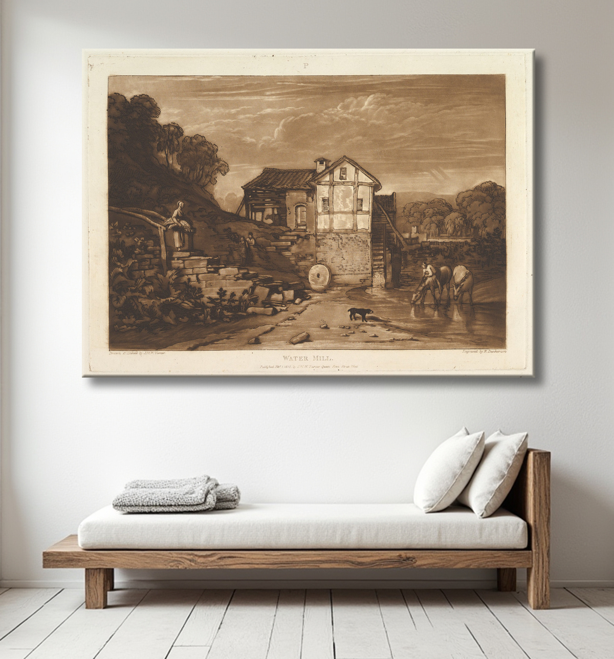 Reproduction Moulin à eau (Le livre d'études, partie 8, planche 37) de Joseph Mallord William Turner avec decor