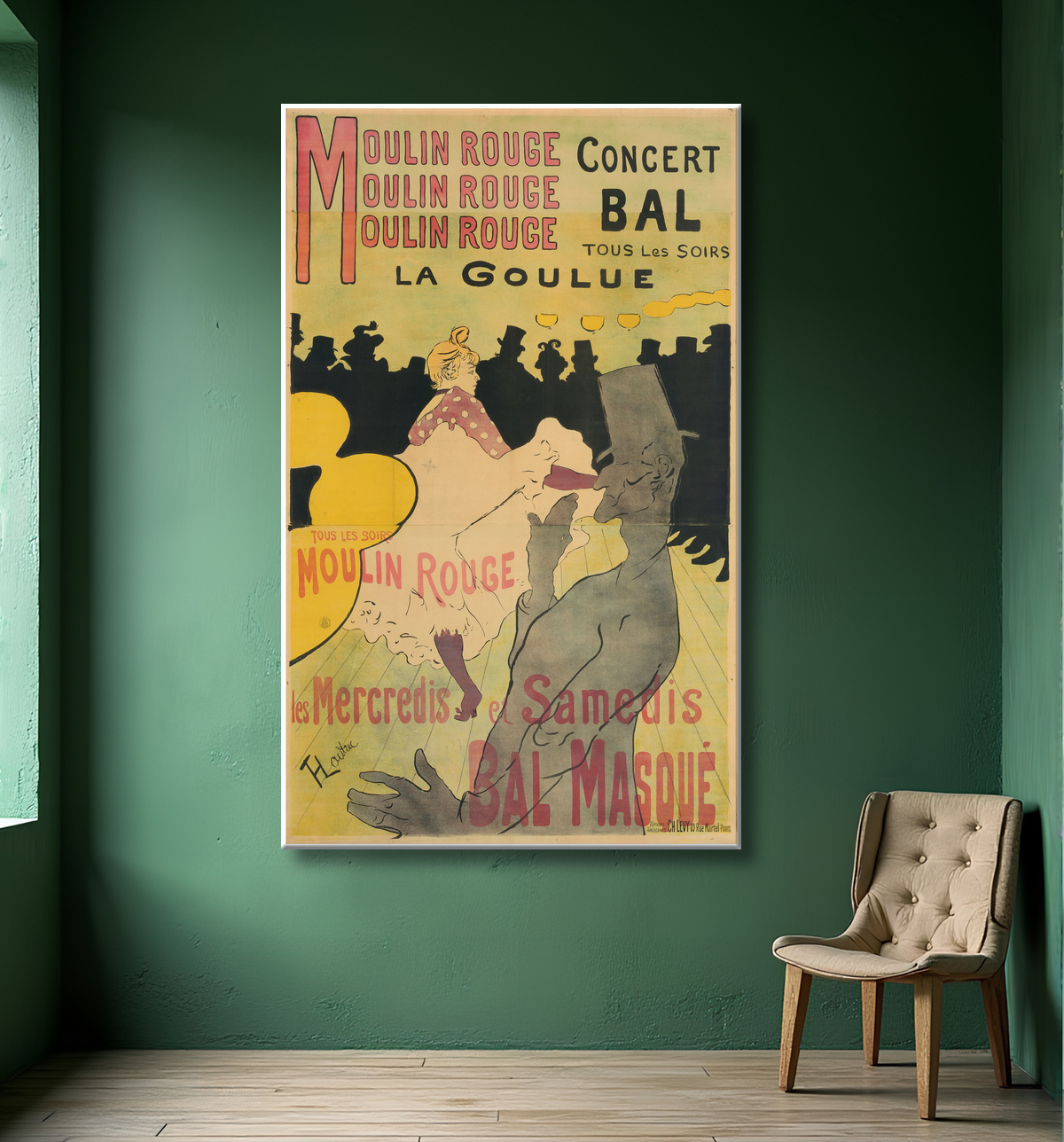 Reproduction Moulin Rouge, La Goulue de Henri de Toulouse-Lautrec avec decor