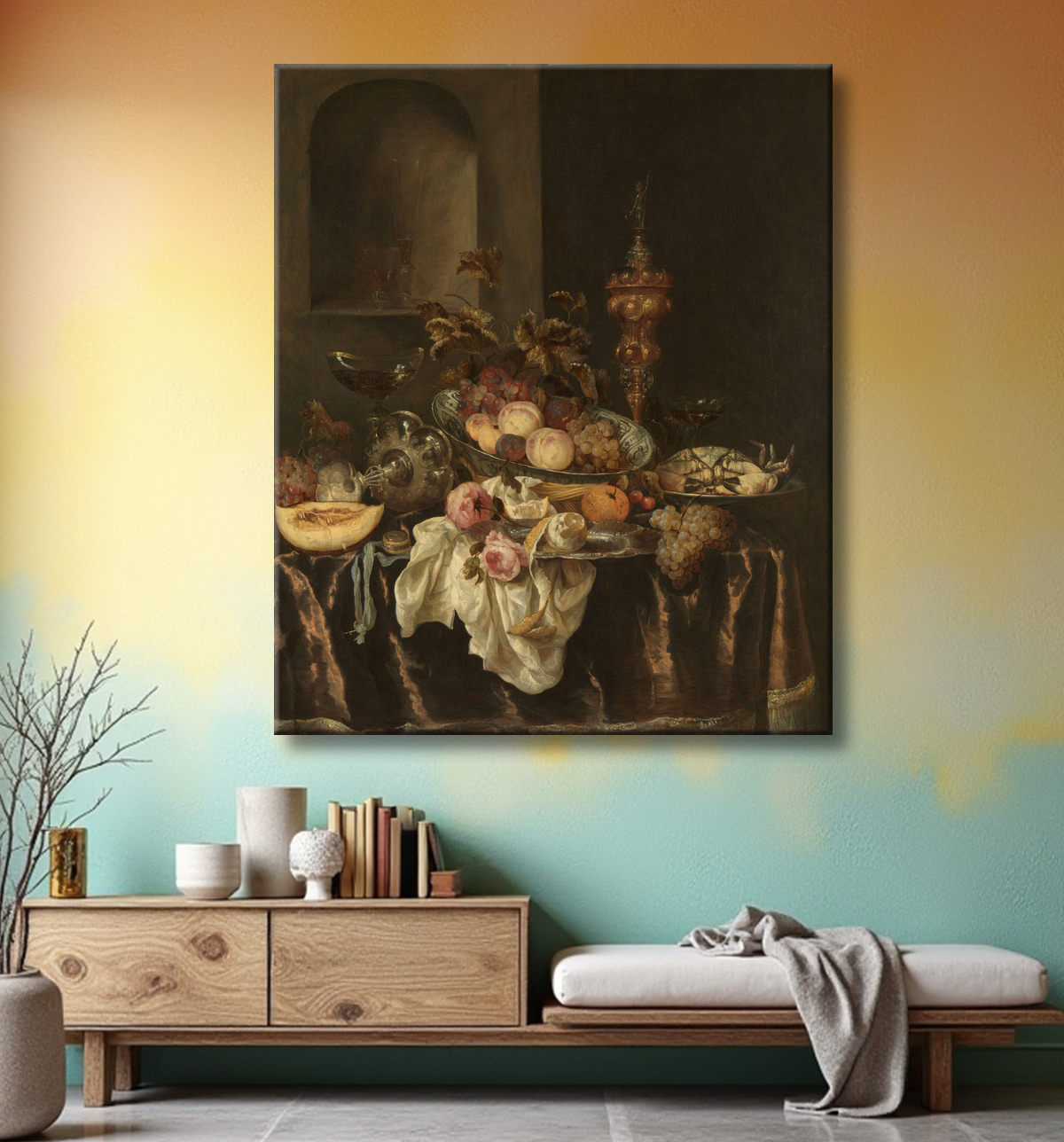 Reproduction Nature morte de Abraham van Beyeren avec decor