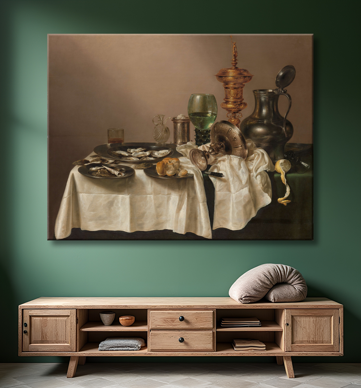 Reproduction Nature morte à la coupe dorée de Willem Claesz Heda avec decor