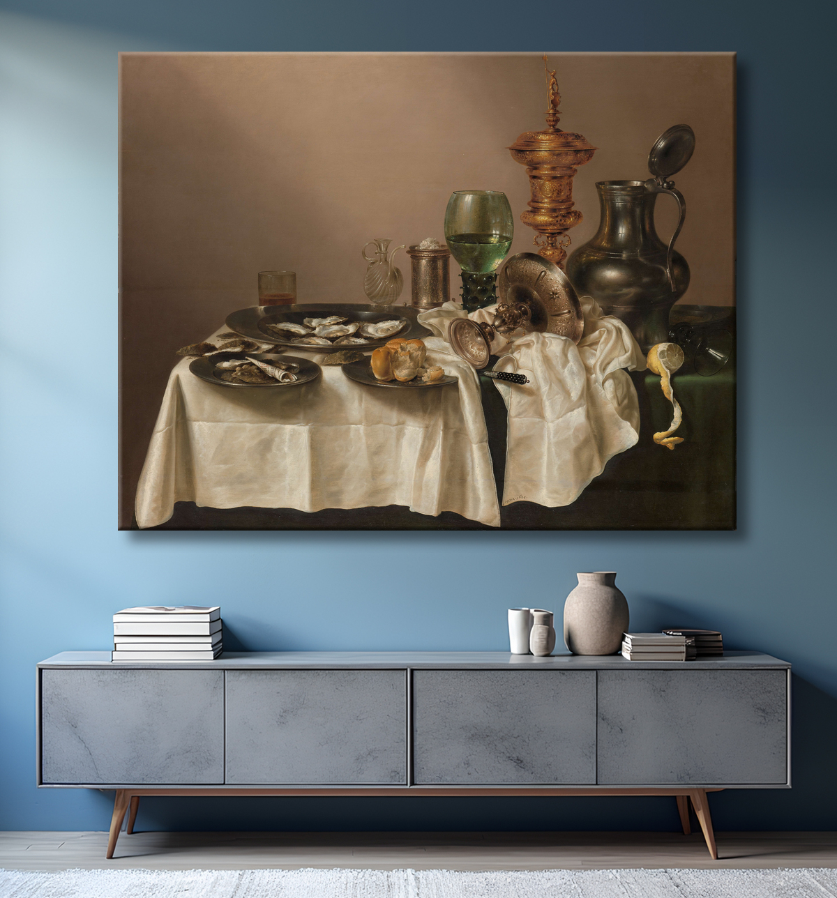 Reproduction Nature morte à la coupe dorée de Willem Claesz Heda avec decor