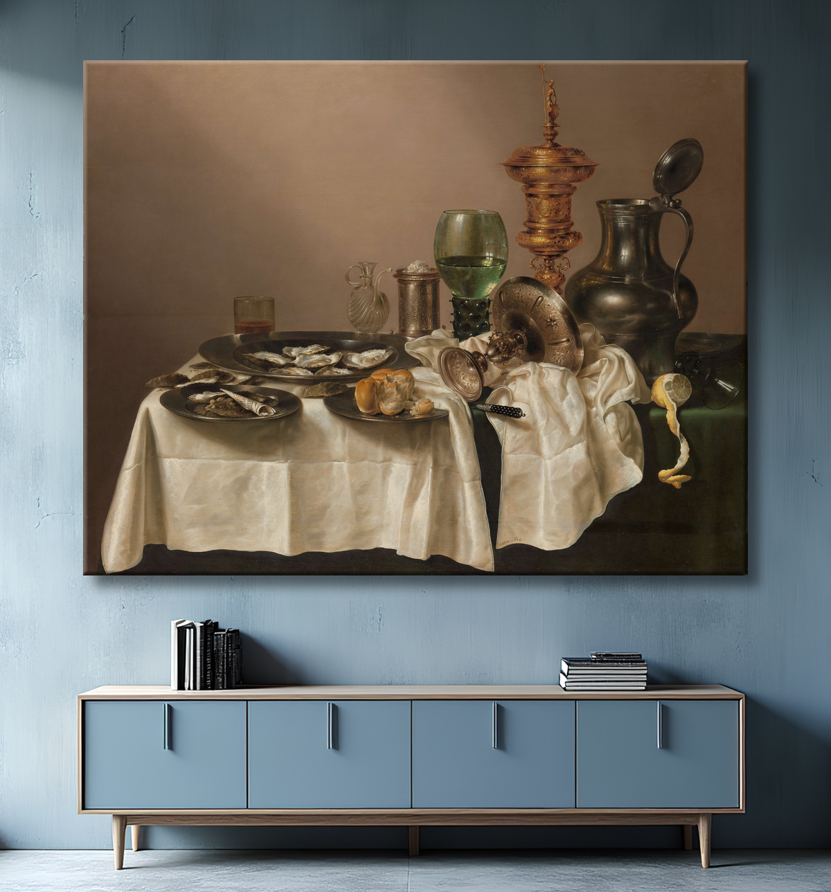 Reproduction Nature morte à la coupe dorée de Willem Claesz Heda avec decor