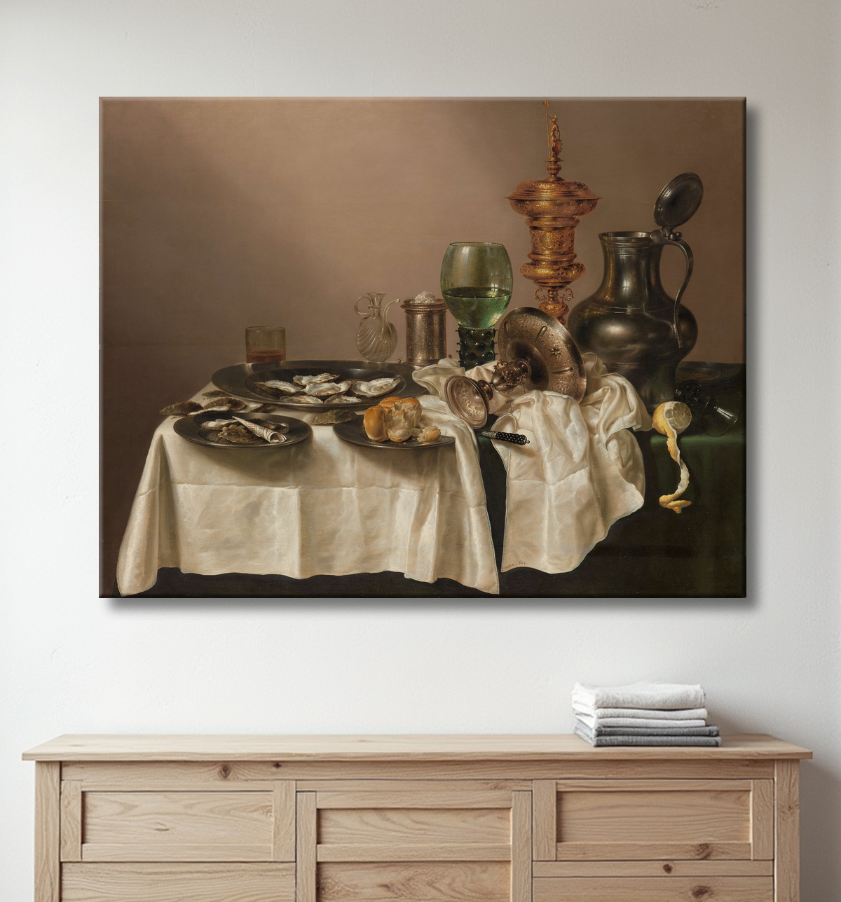 Reproduction Nature morte à la coupe dorée de Willem Claesz Heda avec decor