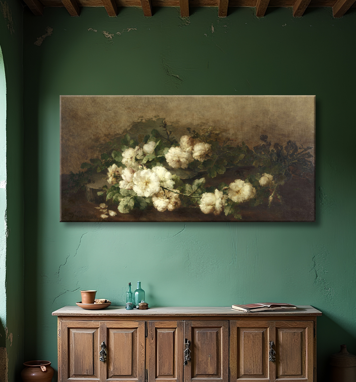 Reproduction Nature morte à la guitare et aux roses de Margaretha Roosenboom avec decor