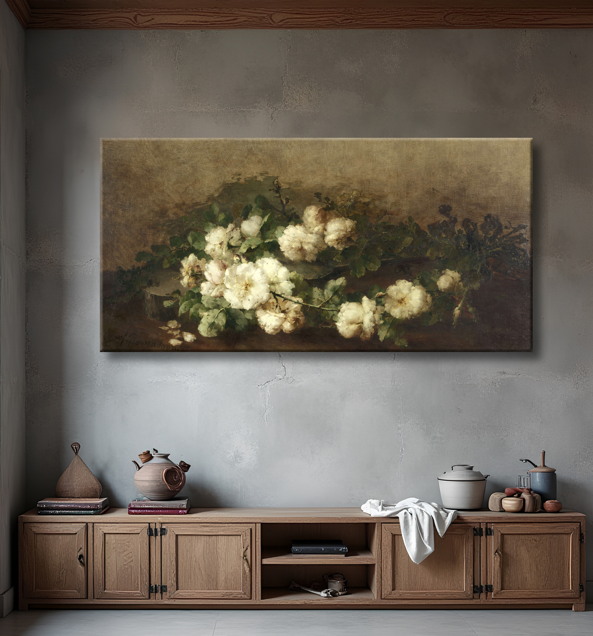 Reproduction Nature morte à la guitare et aux roses de Margaretha Roosenboom avec decor