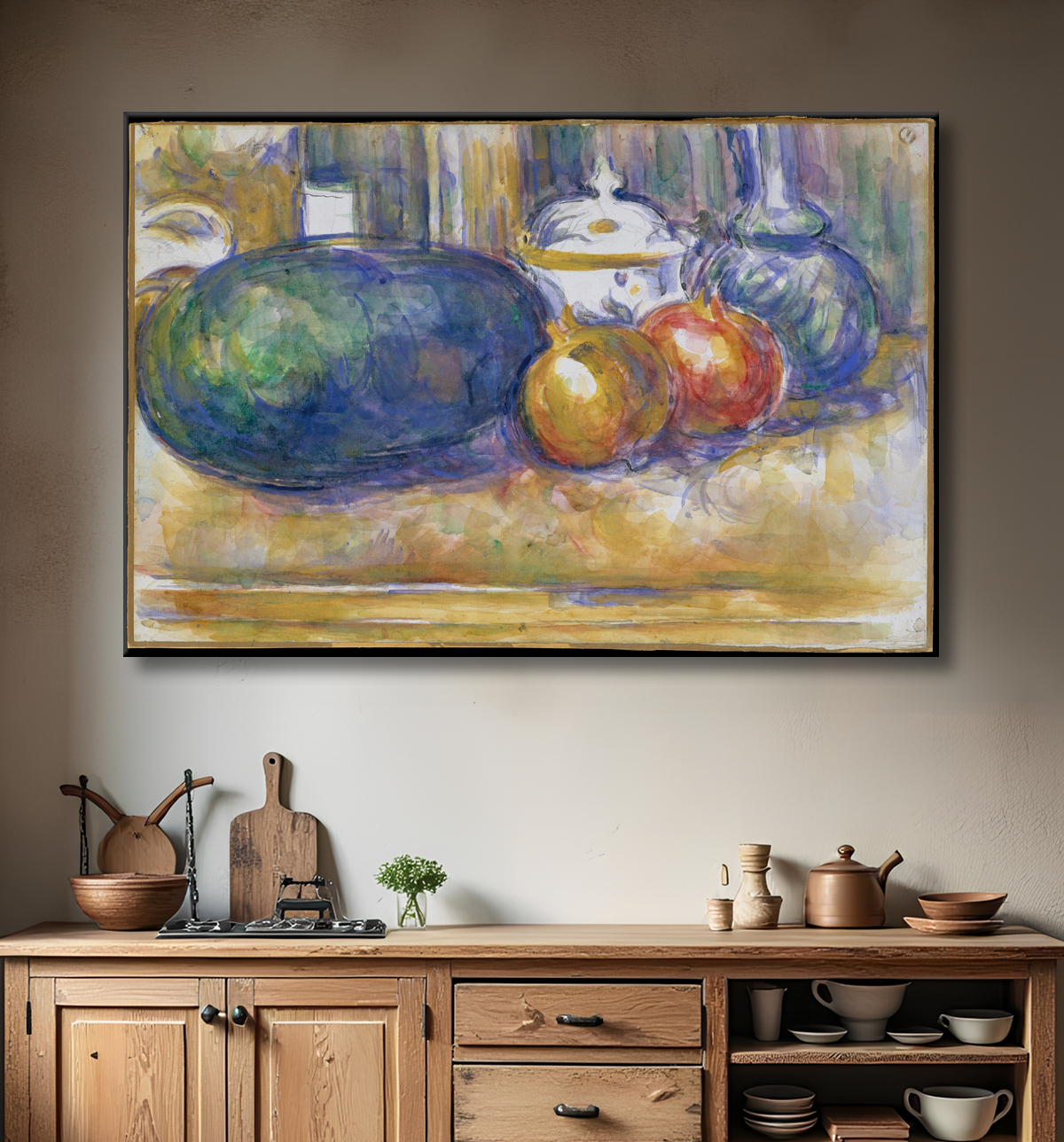 Reproduction Nature morte à la pastèque et aux grenades de Paul Cézanne avec decor