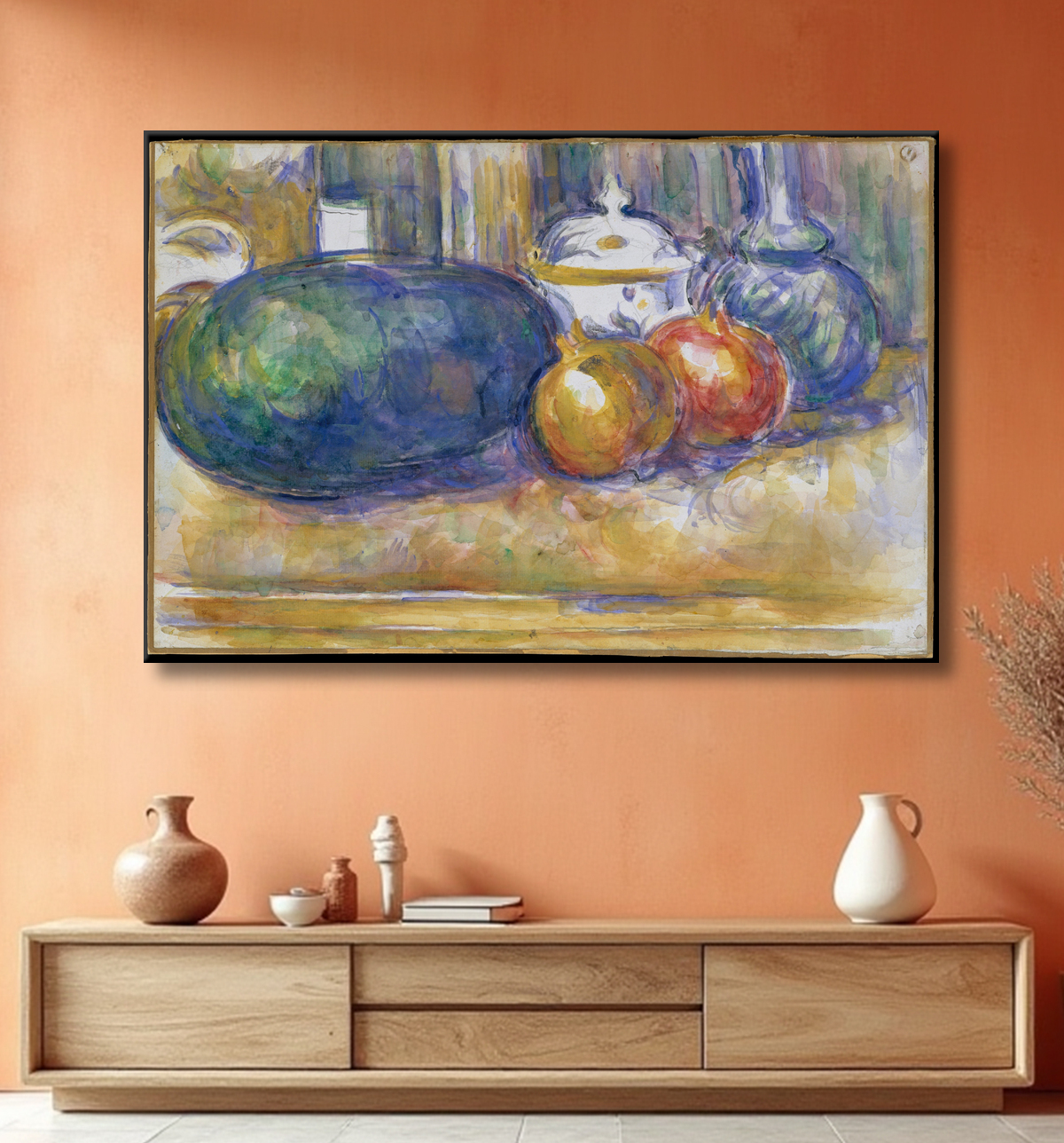 Reproduction Nature morte à la pastèque et aux grenades de Paul Cézanne avec decor