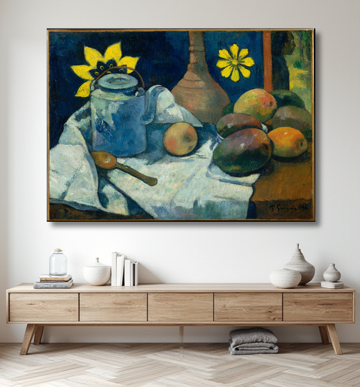 Reproduction Nature morte à la théière et aux fruits de Paul Gauguin avec decor