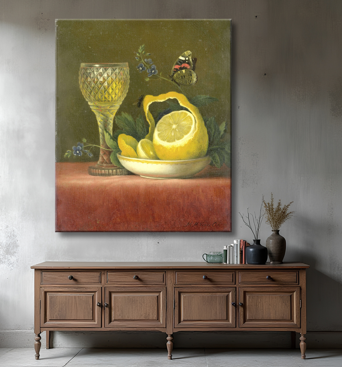 Reproduction Nature morte au citron et verre taillé de Maria Margaretha van Os avec decor