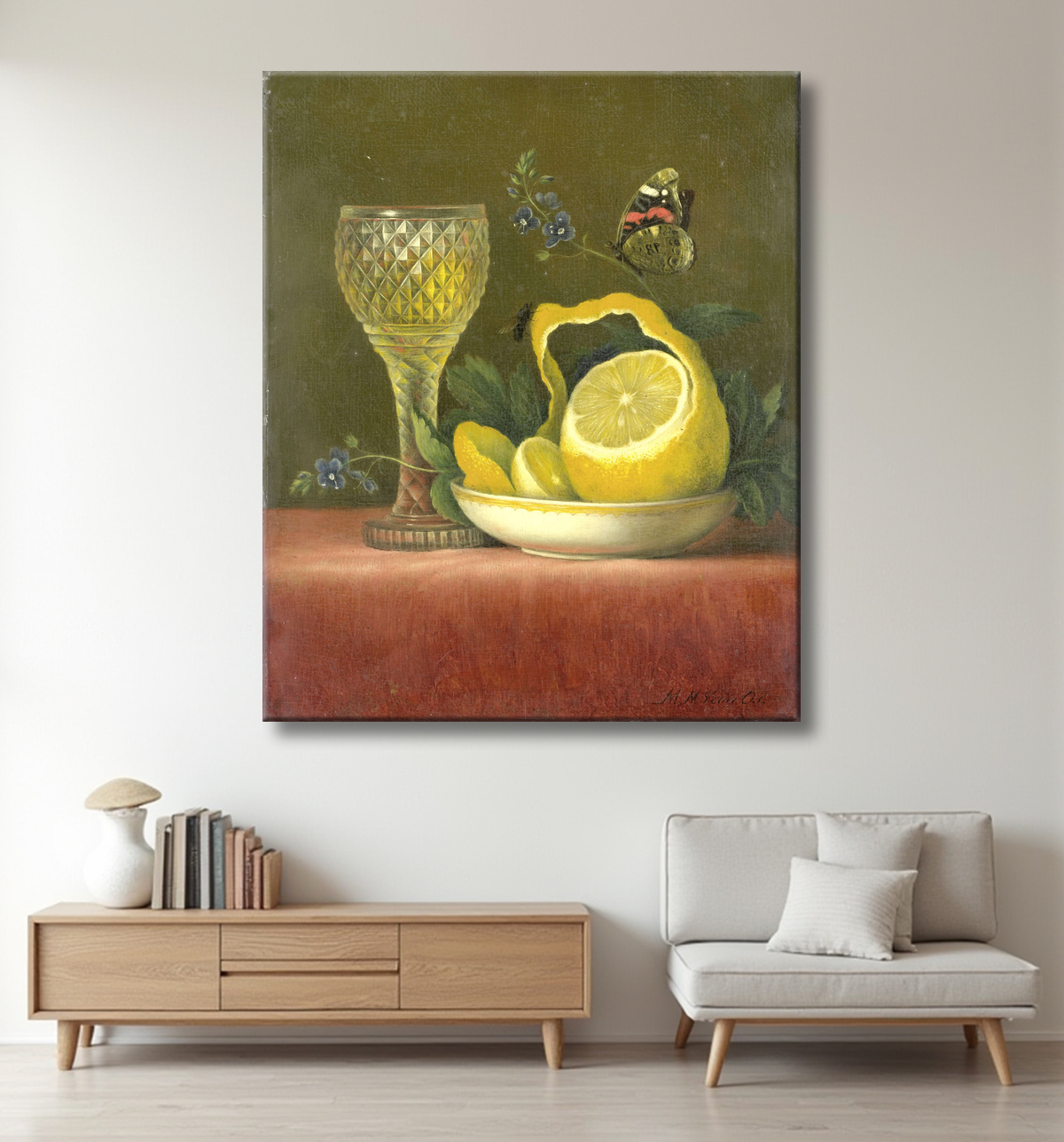 Reproduction Nature morte au citron et verre taillé de Maria Margaretha van Os avec decor