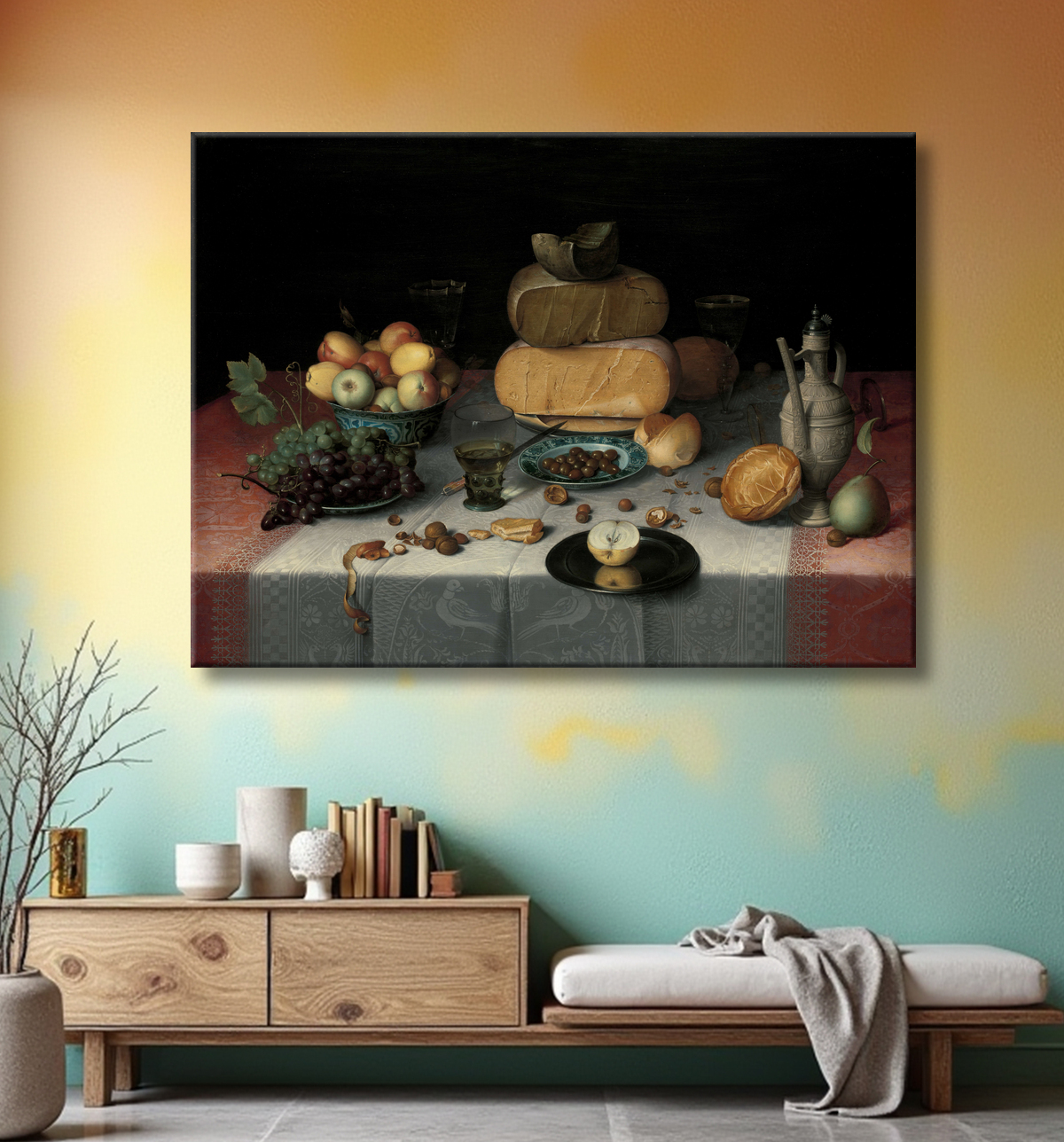 Reproduction Nature morte au fromage de Floris Claesz van Dijck avec decor