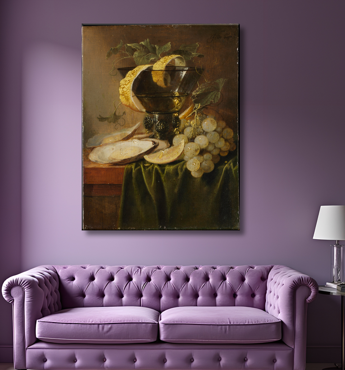 Reproduction Nature morte au verre et aux huîtres de Jan Davidsz de Heem avec decor