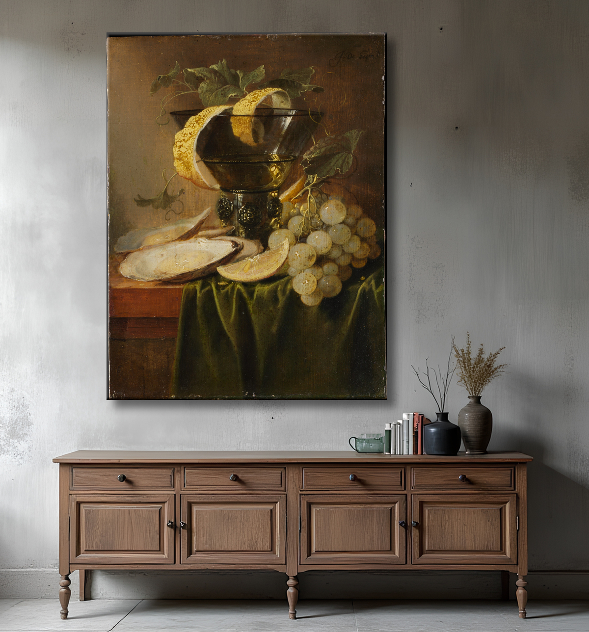 Reproduction Nature morte au verre et aux huîtres de Jan Davidsz de Heem avec decor